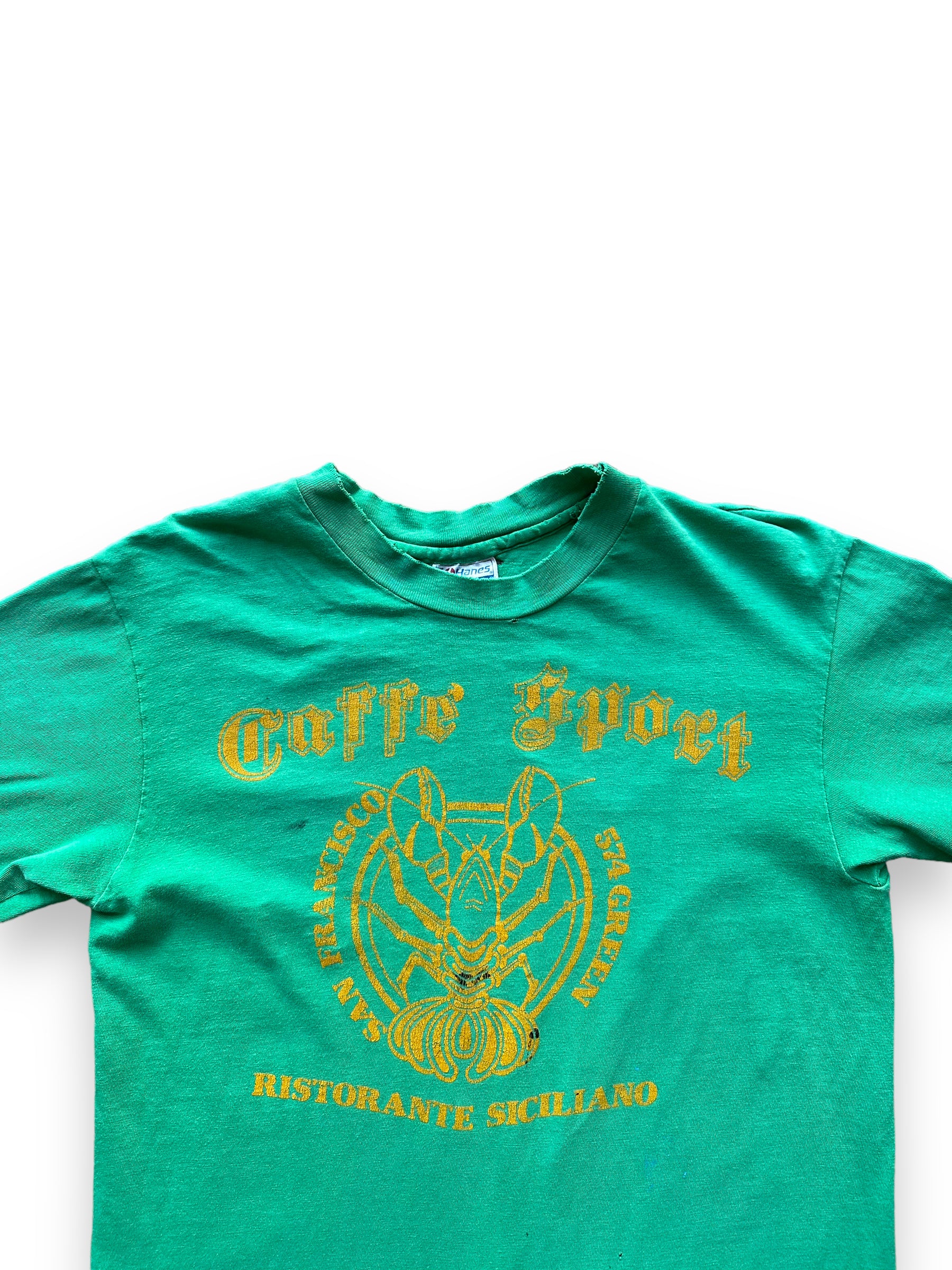 Collar of Vintage Distressed Seafood Restaurant Tee SZ M |  Vintage Fishing Tee Seattle | Barn Owl Vintage