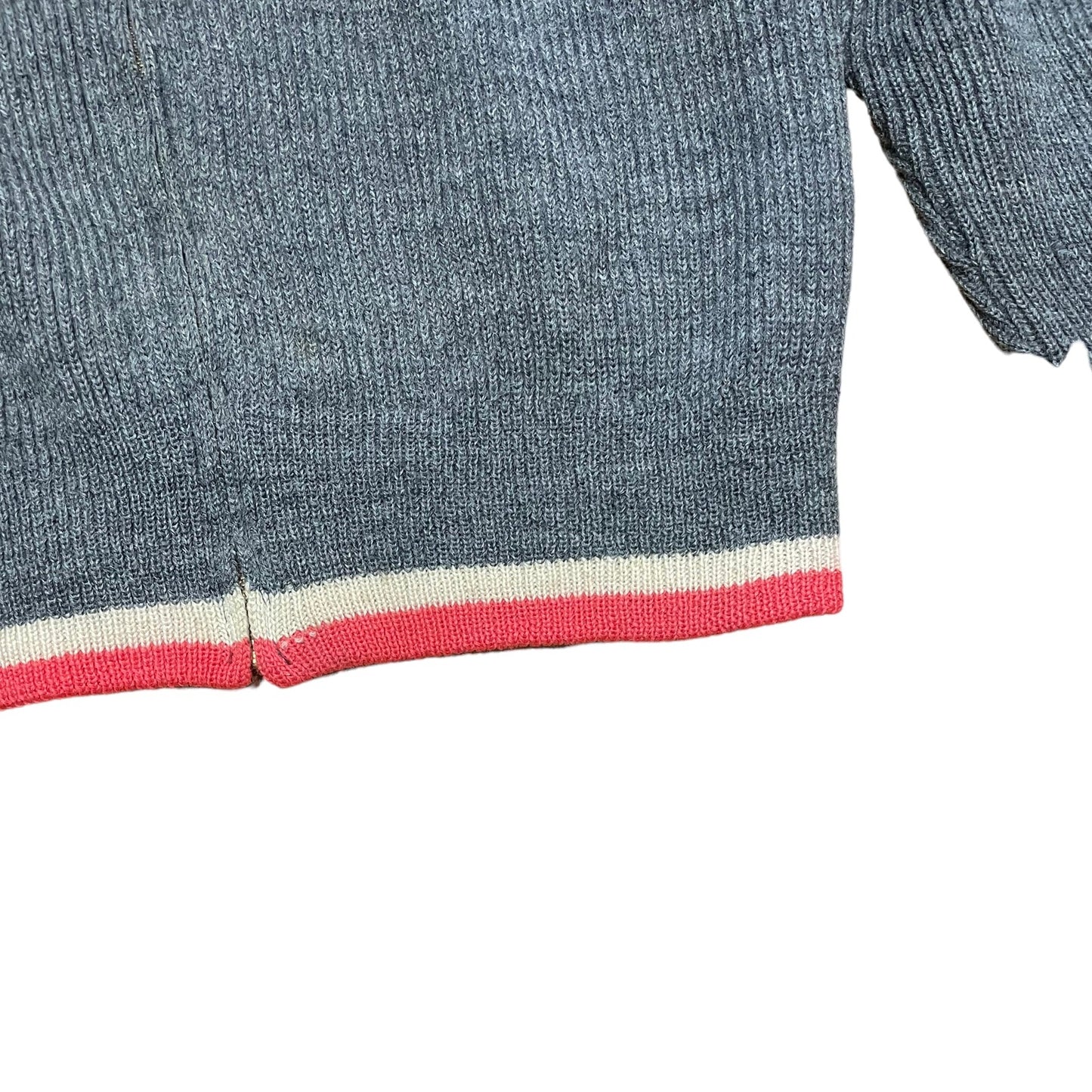 Lower left front of Vintage 1950s Lasley-Seattle Avalanche Zip-up Sweater
