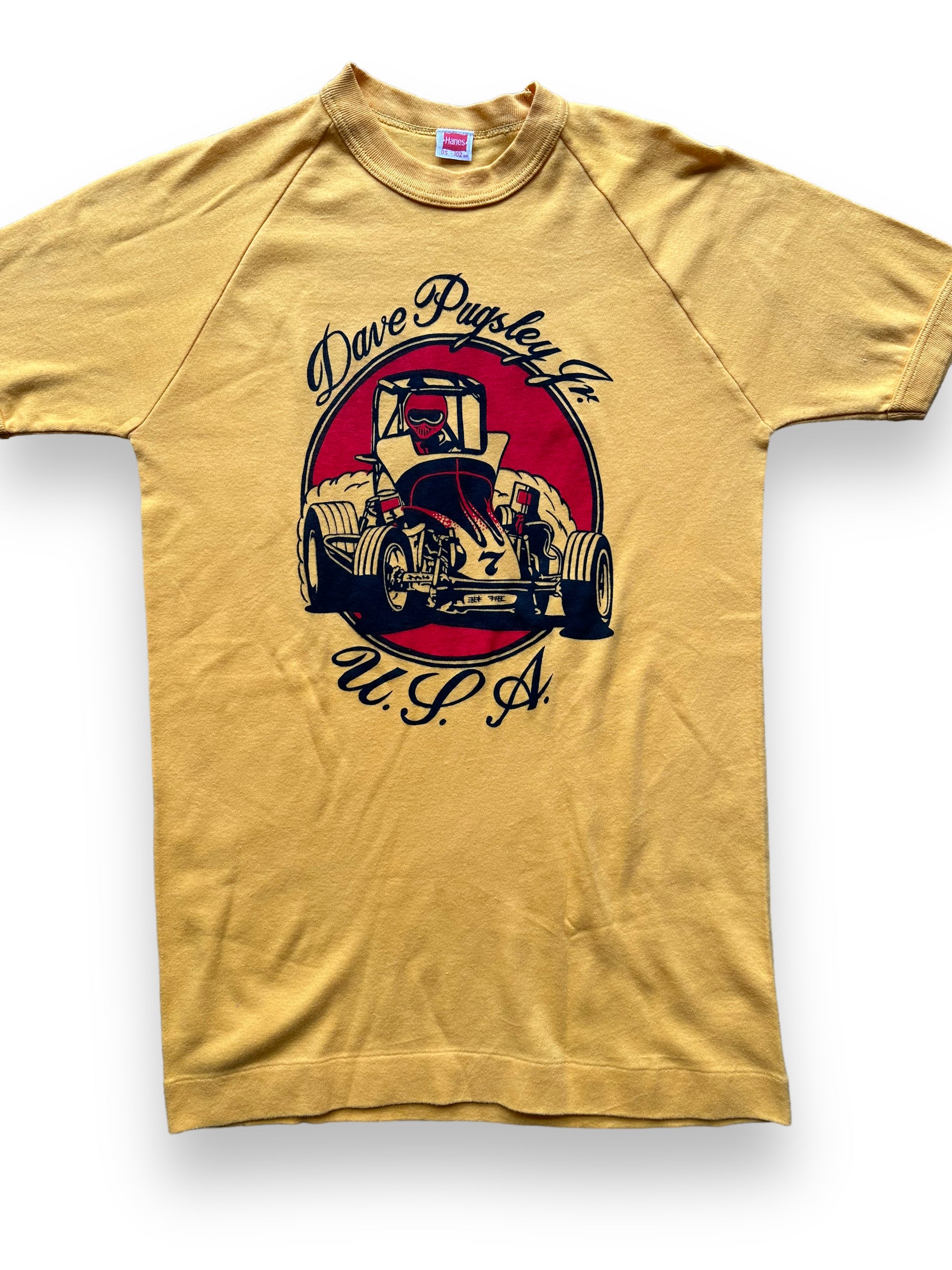 Front close up of Vintage Dave Pugsley Jr Racer Tee SZ M |  Vintage Auto Tee Seattle | Barn Owl Vintage