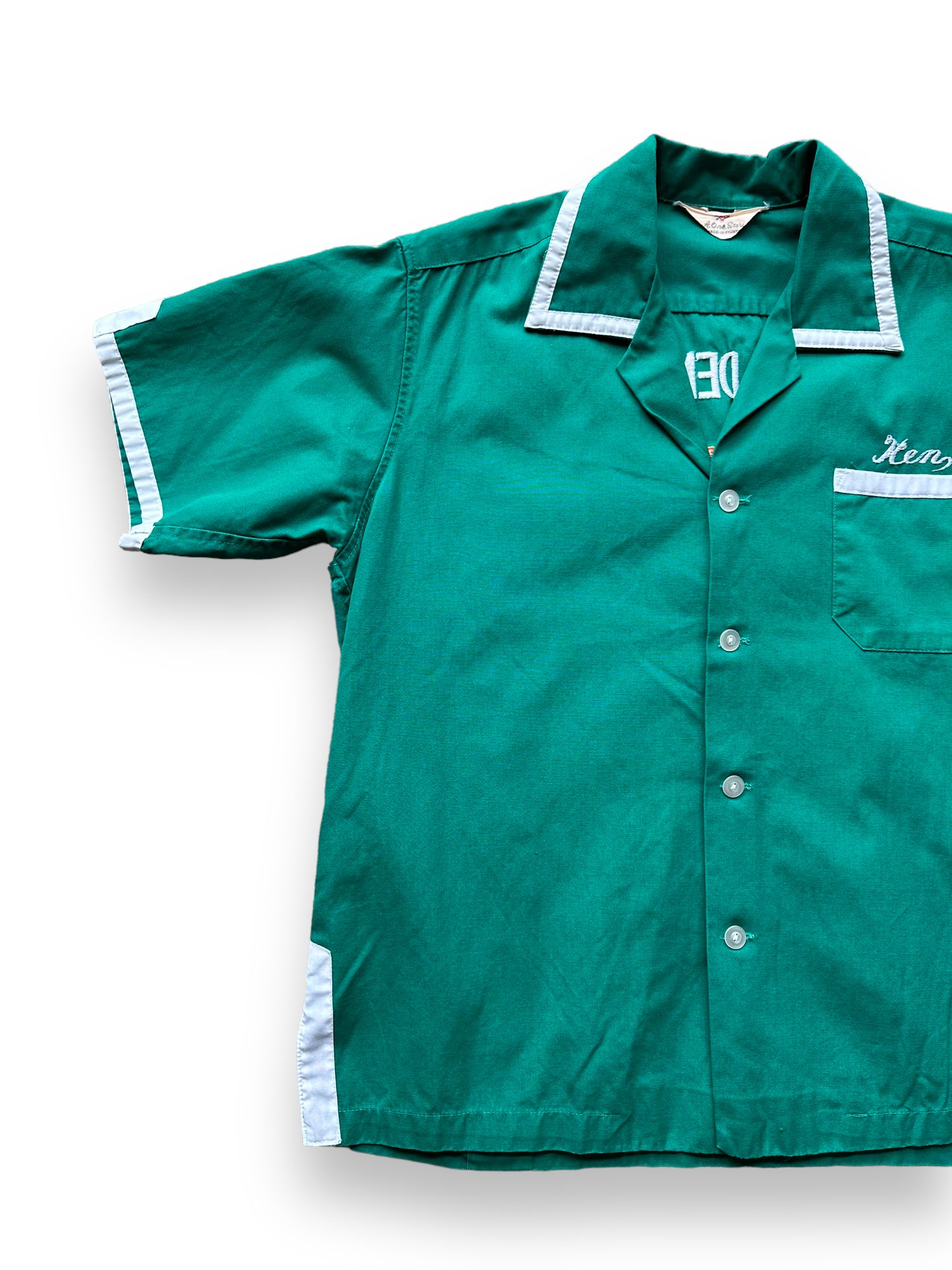 Front right of Vintage "New Golden Gate" Bowling Shirt SZ M | Vintage Bowling Shirt Seattle | Barn Owl Vintage Seattle