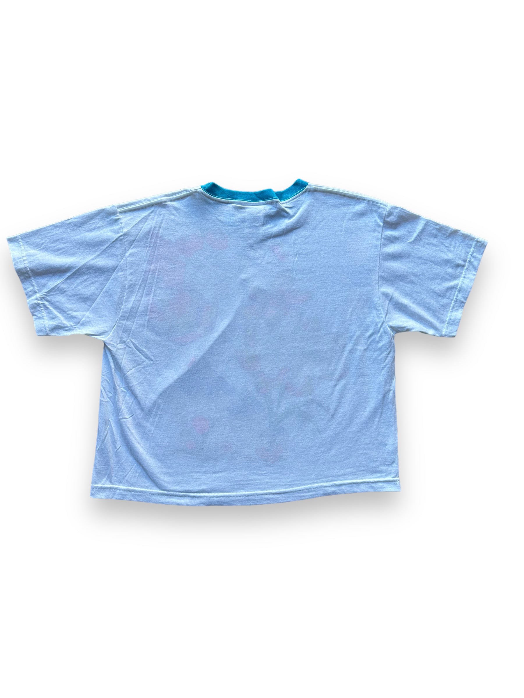 Back of Vintage Blue Glitter Cat Ringer Tee SZ M |  Vintage Cat Tee Seattle | Barn Owl Vintage