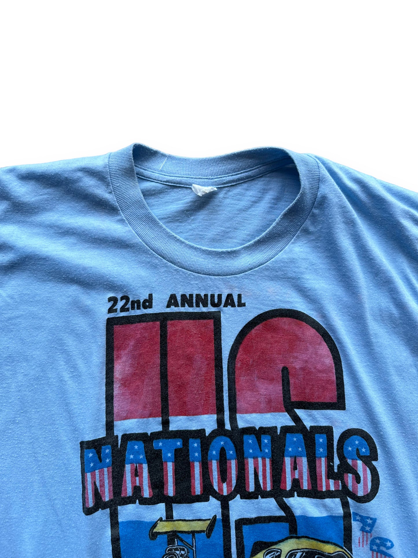 Collar of Vintage 22nd Annual US Nationals Tee SZ L | Vintage Auto Tee Seattle | Barn Owl Vintage
