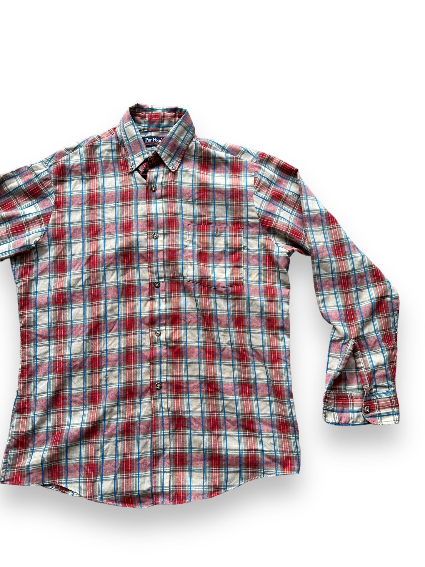 Front left of Vintage Plaid Par Four Sportswear Button Up Shirt SZ M | Vintage Cotton Flannel Seattle | Barn Owl Vintage Seattle