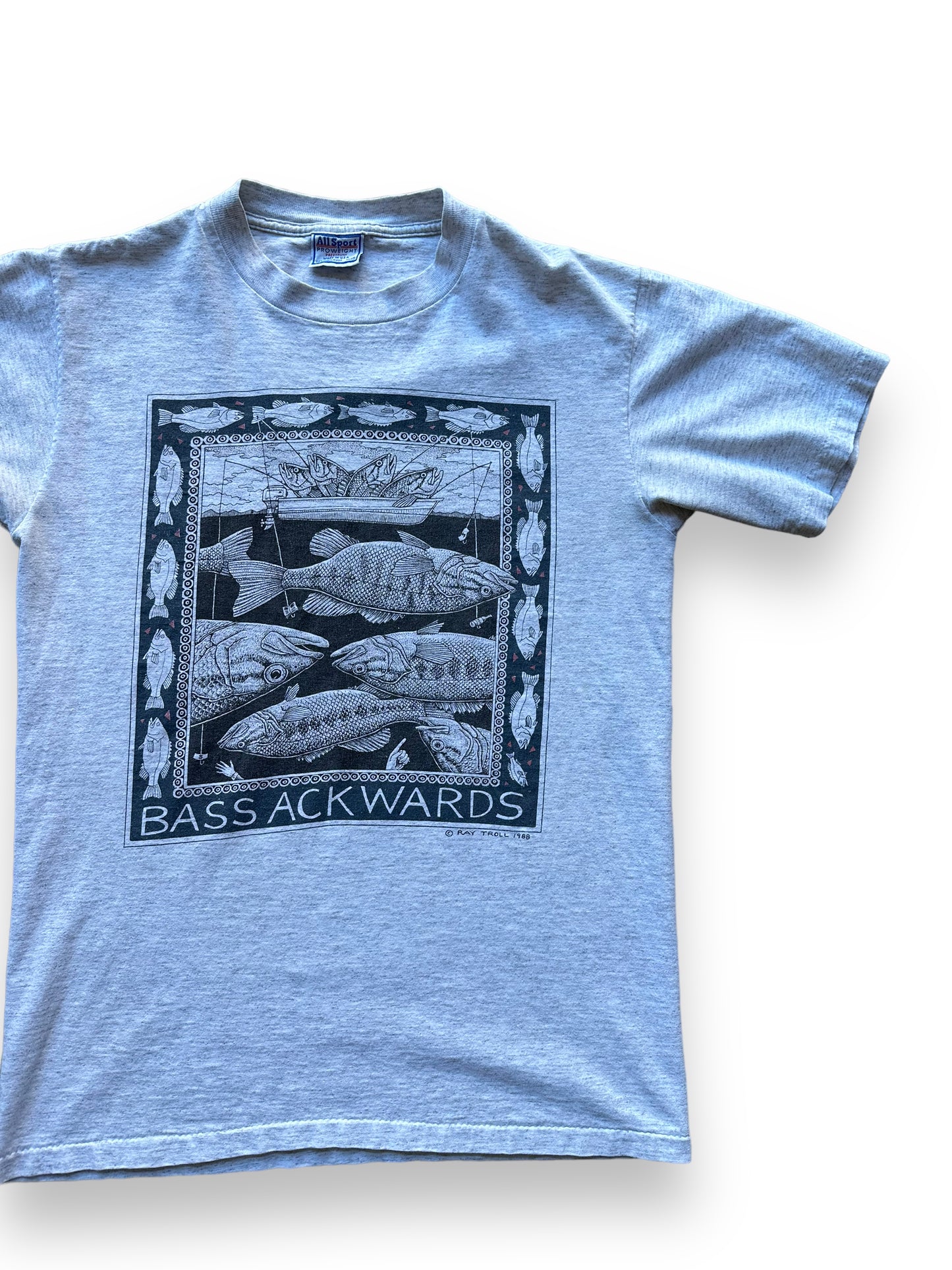 Front left of Vintage Ray Troll Bass Ackwards Tee SZ M | Vintage Fishing Tee Seattle | Barn Owl Vintage