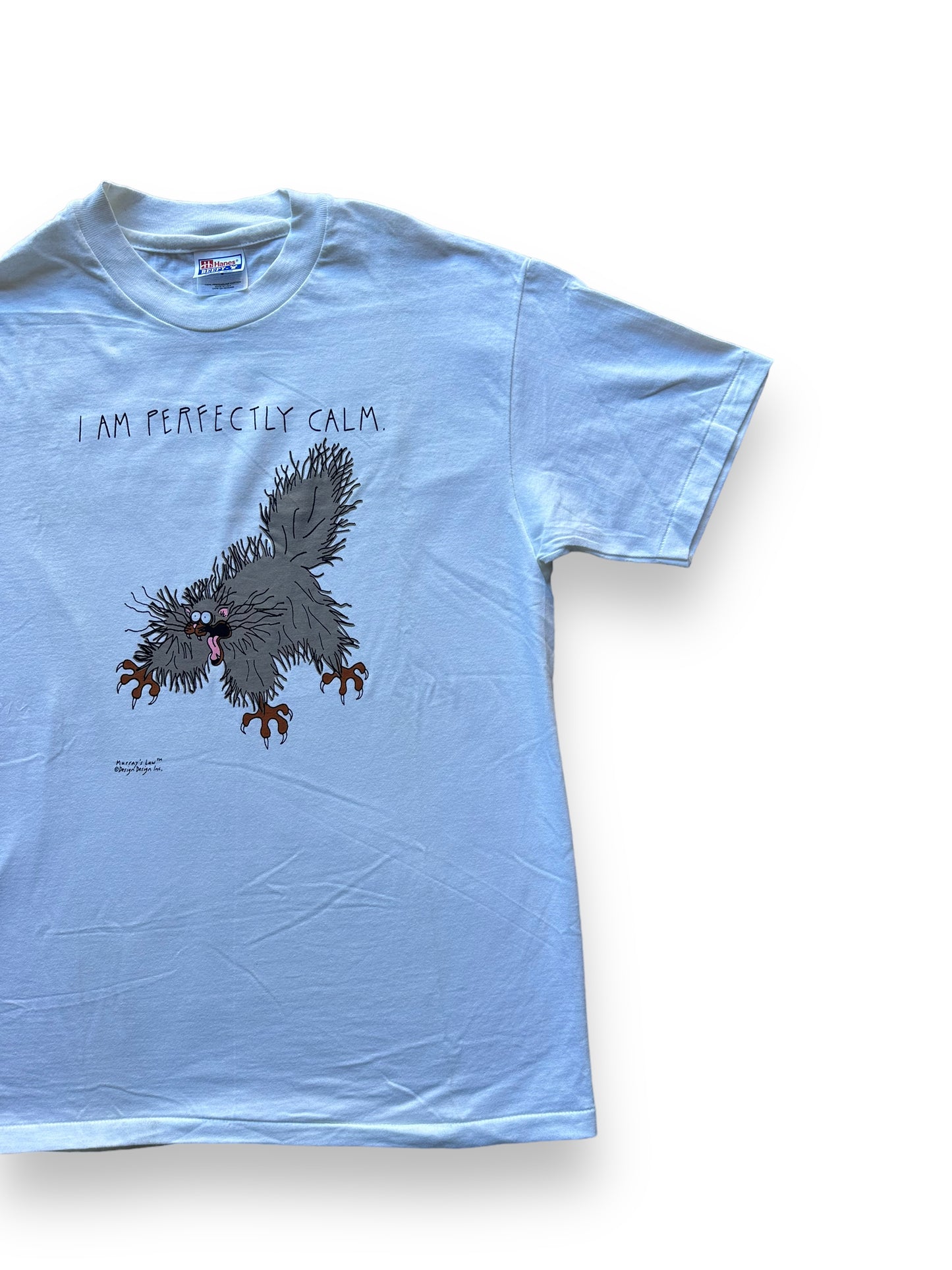 front left of Vintage "I am Perfectly Calm" Cat Tee SZ M | Vintage Cat Tee Seattle | Barn Owl Vintage