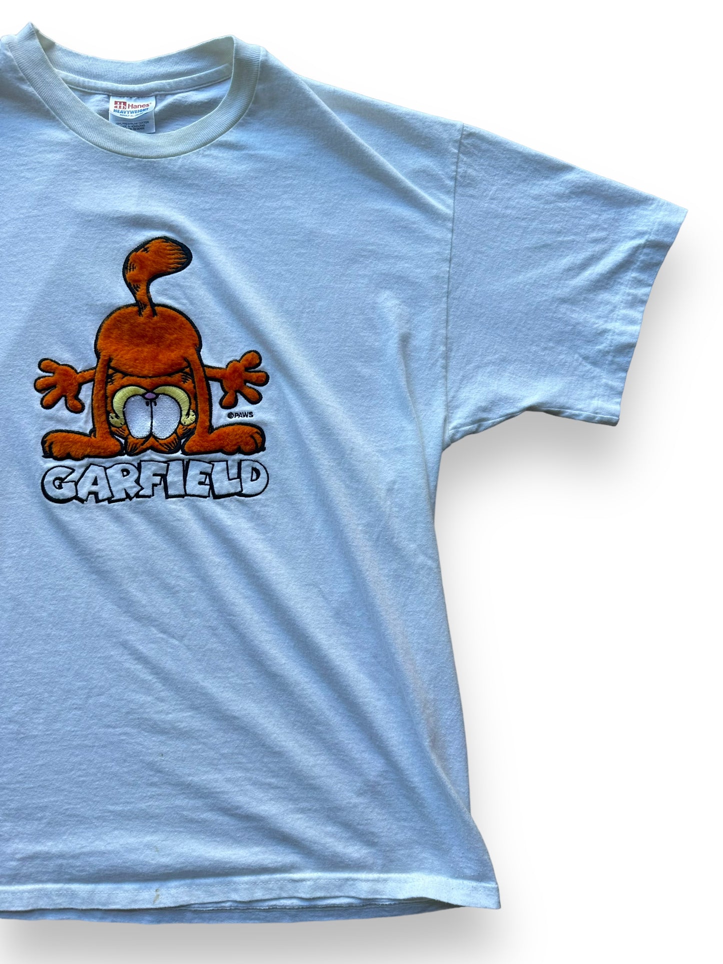 Front left of Vintage Garfield Fuzzy Print Tee SZ XL |  Vintage Cat Tee Seattle | Barn Owl Vintage