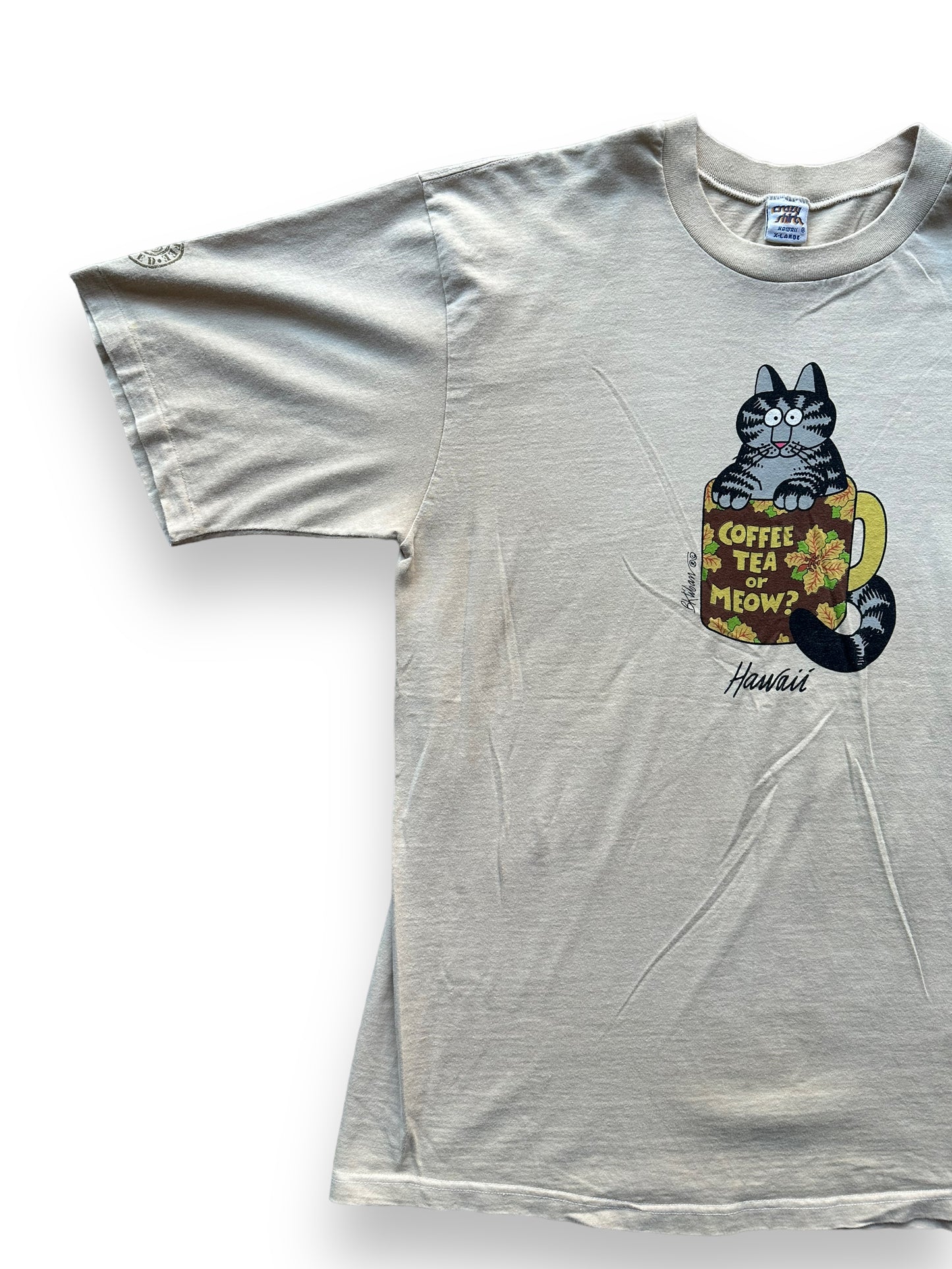 Front right of Vintage B. Kliban "Coffee Tea or Meow?" Tee SZ XL |  Vintage Cat Tee Seattle | Barn Owl Vintage