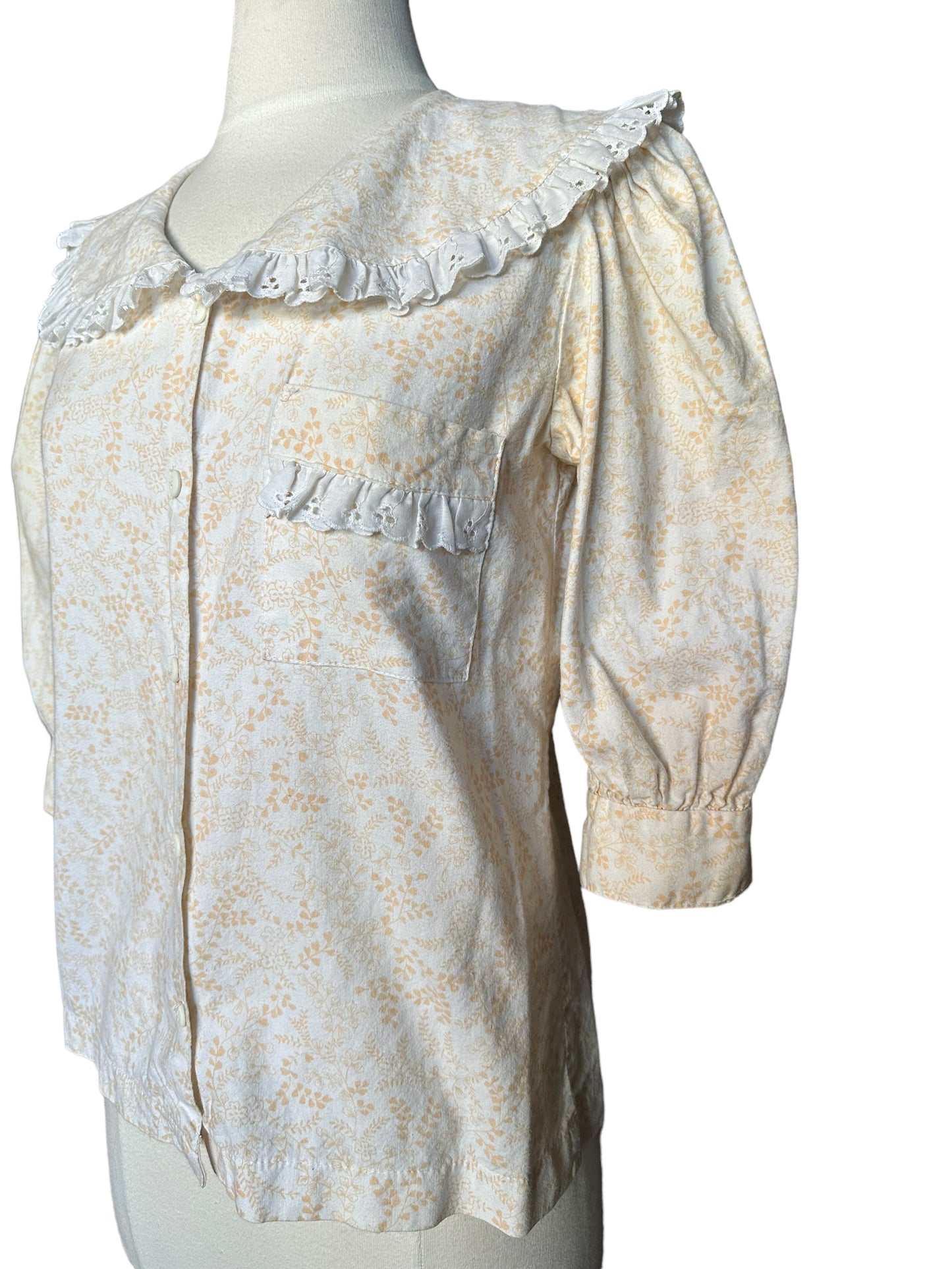 Front side view Vintage 1980s En Chanté Ruffle Collar Top | Vintage Ladies Tops | Barn Owl Seattle