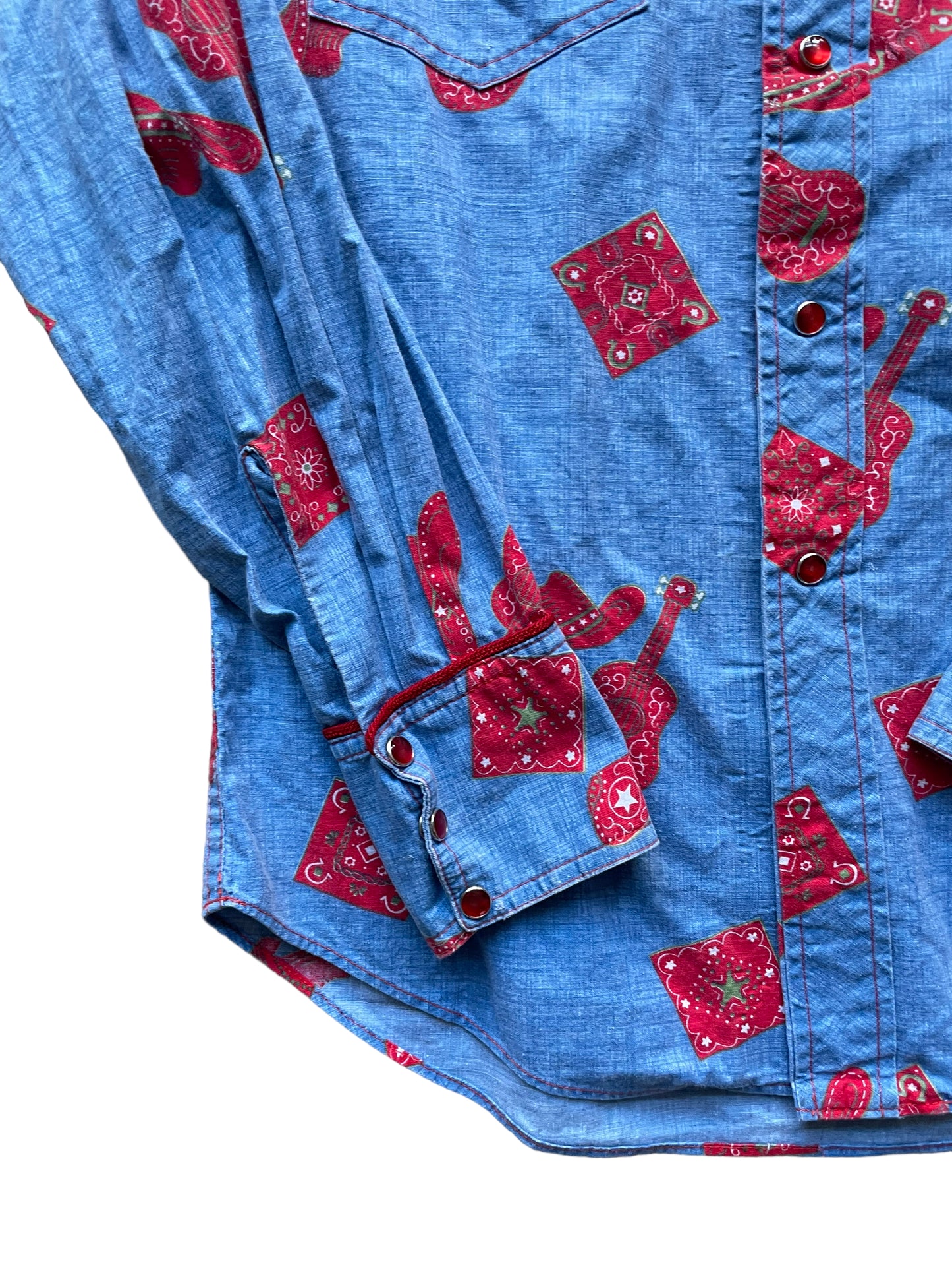 Right sleeve view of Vintage Western Pearl Snap Made By Mother | Seattle Western Shirts | Barn Owl True Vintage