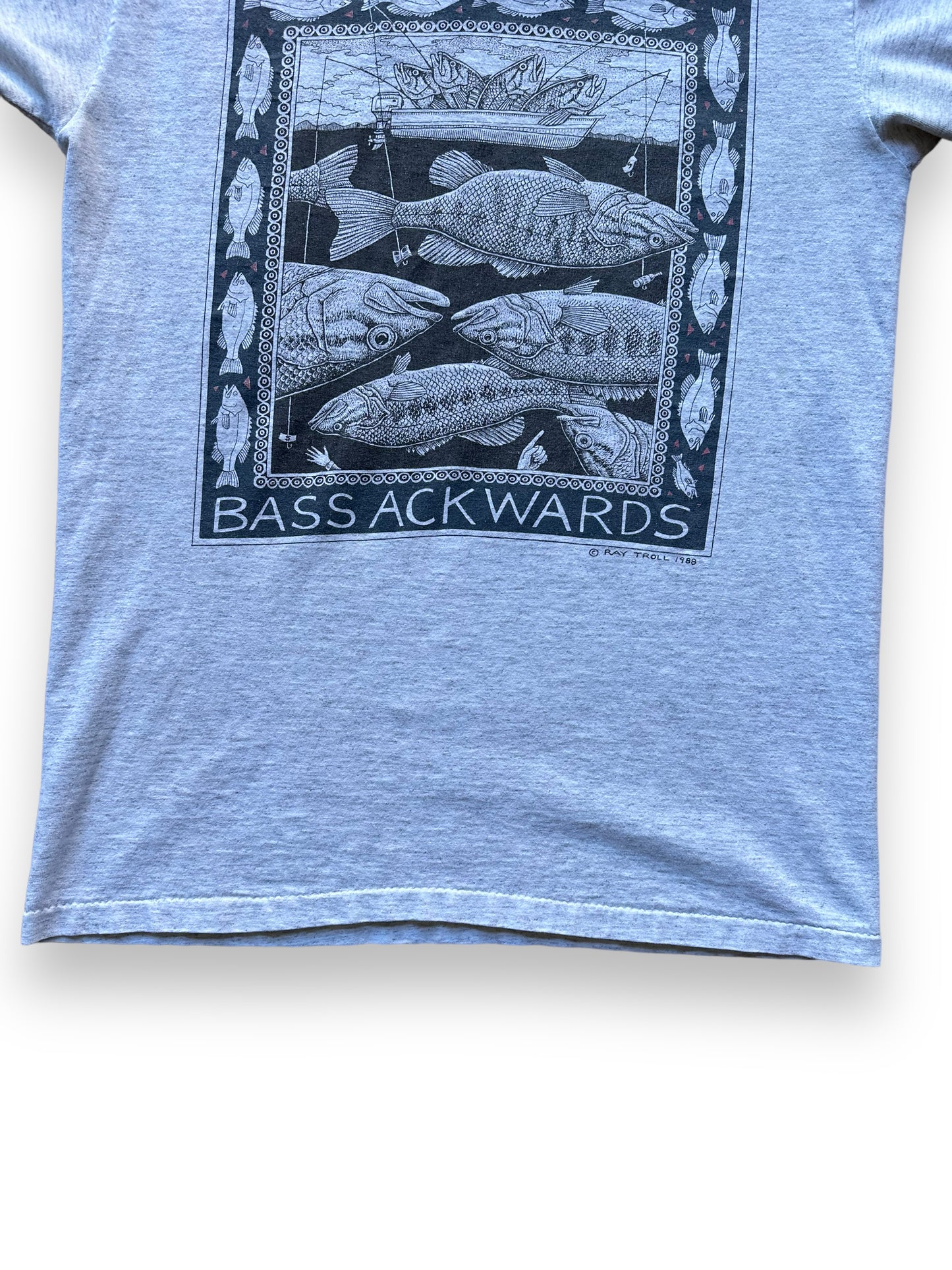 Bottom of Vintage Ray Troll Bass Ackwards Tee SZ M | Vintage Fishing Tee Seattle | Barn Owl Vintage