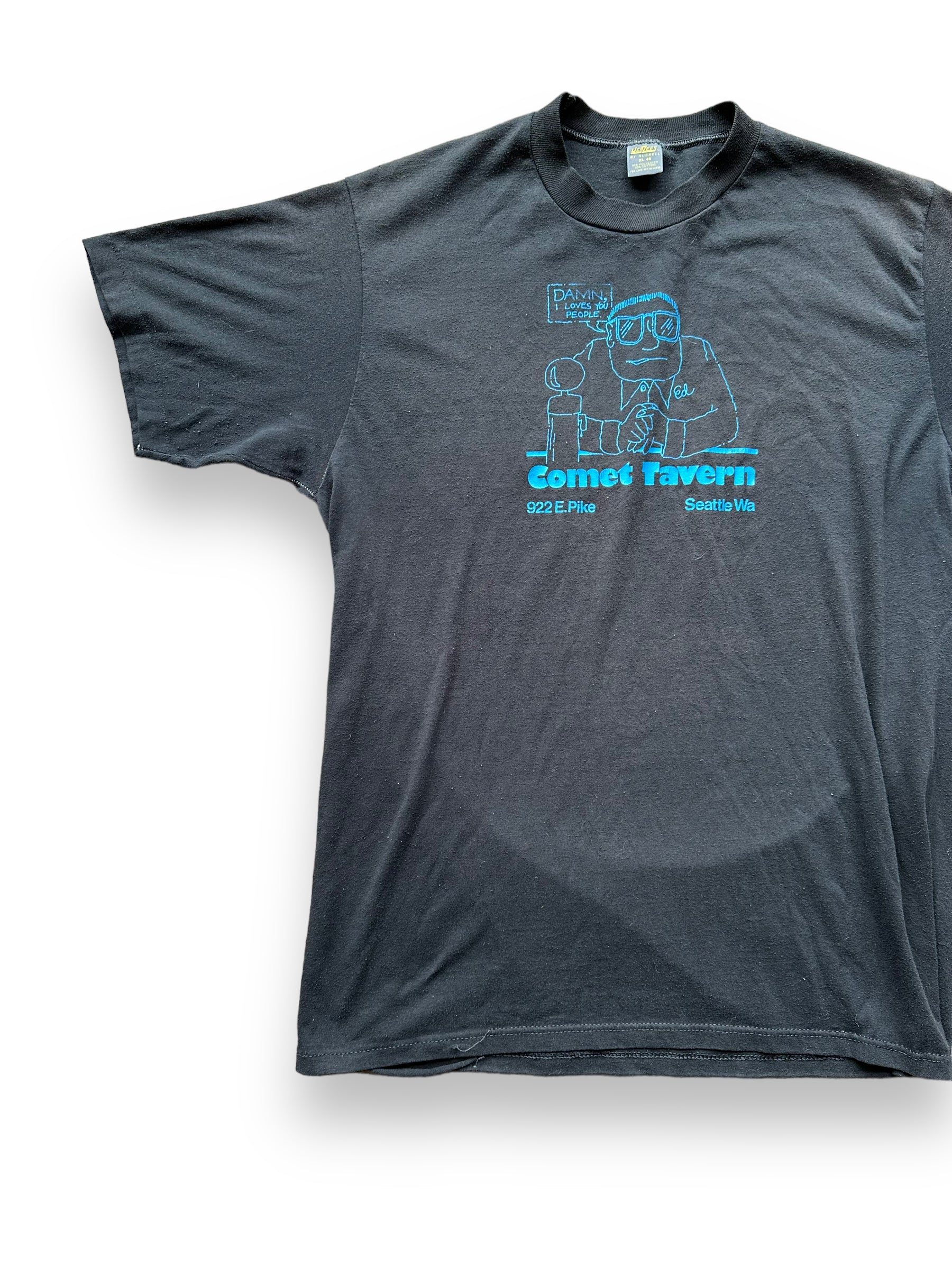 Front Right View of Vintage Comet Tavern Seattle Tee SZ XL | Vintage Single Stitch T-Shirts Seattle | Barn Owl Vintage Tees Seattle