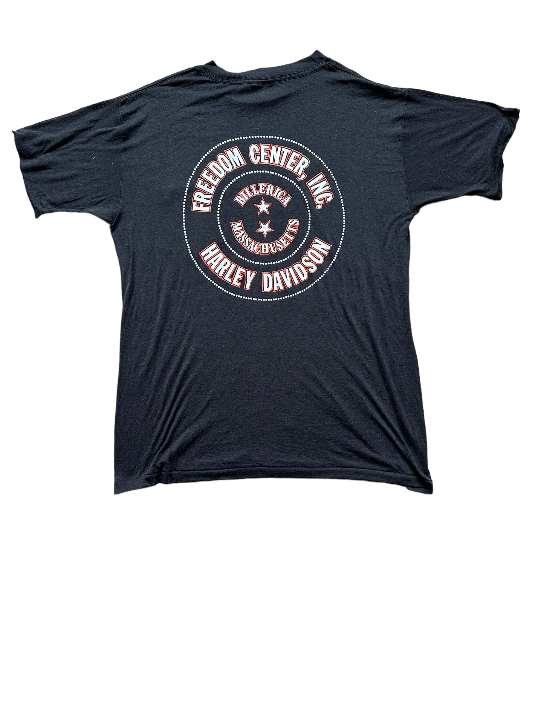 Back of Vintage Billerica Harley Davidson 3D Emblem Pocket Tee SZ L | Vintage Harley Tee | Barn Owl Vintage Seattle