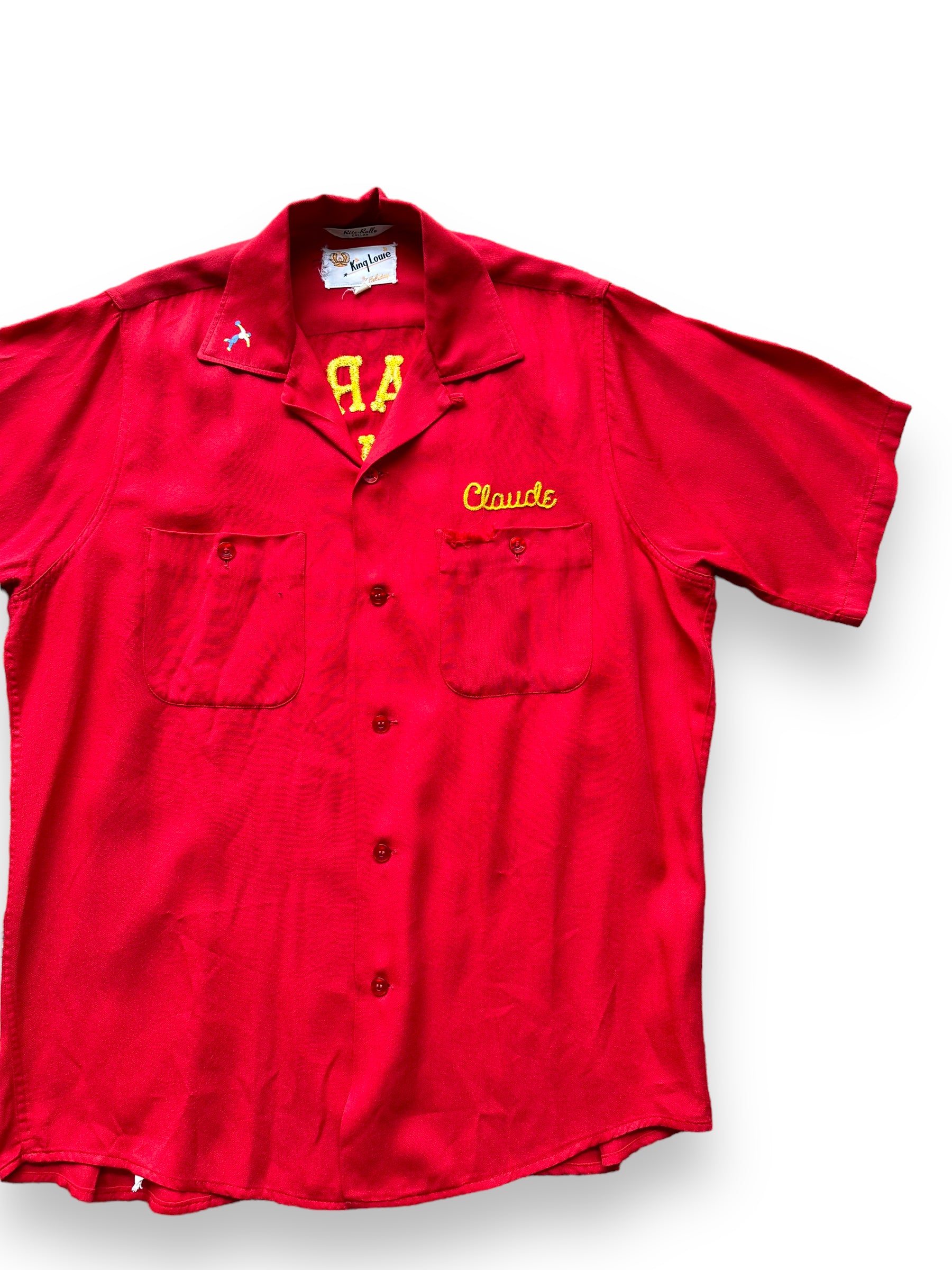 Front left of Vintage "Shearer's Service Station" Chainstitched Bowling Shirt SZ M | Vintage Bowling Shirt Seattle | Barn Owl Vintage Seattle