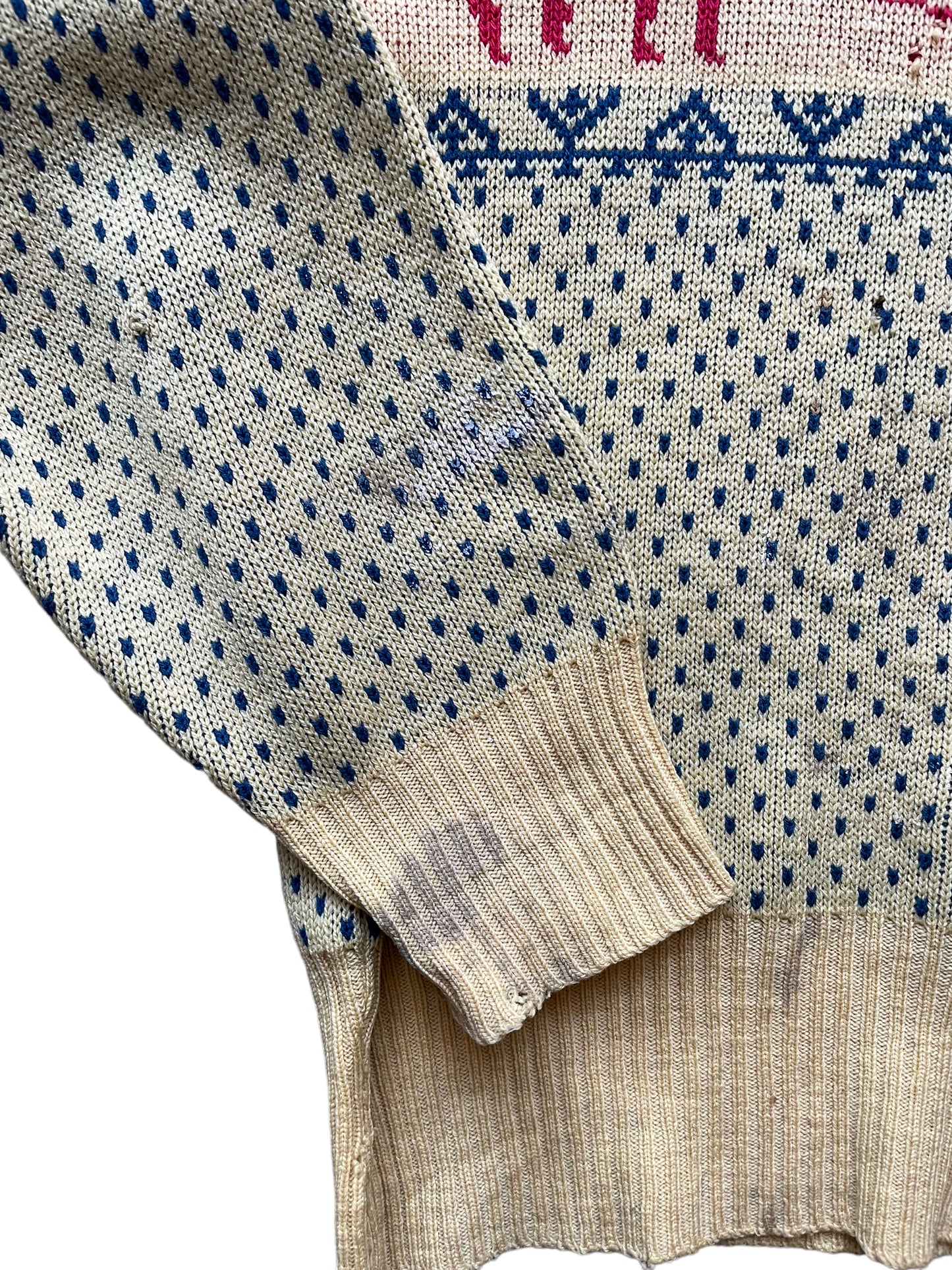 Right sleeve view of Vintage 1940s Black Bros Ski Sweater