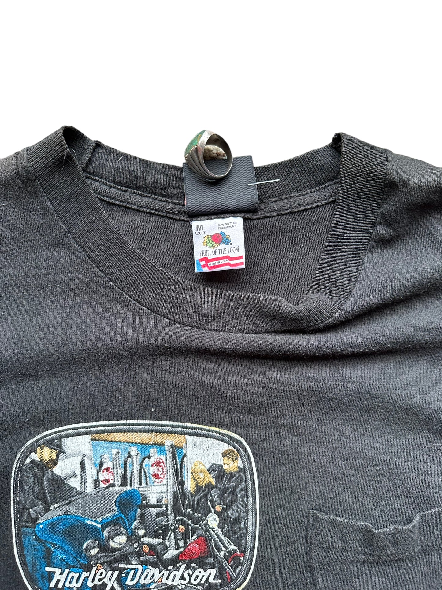Tag shot of Vintage Harley Davidson Get a Grip Pocket Tee SZ M | Vintage Harley Tee | Barn Owl Vintage Seattle