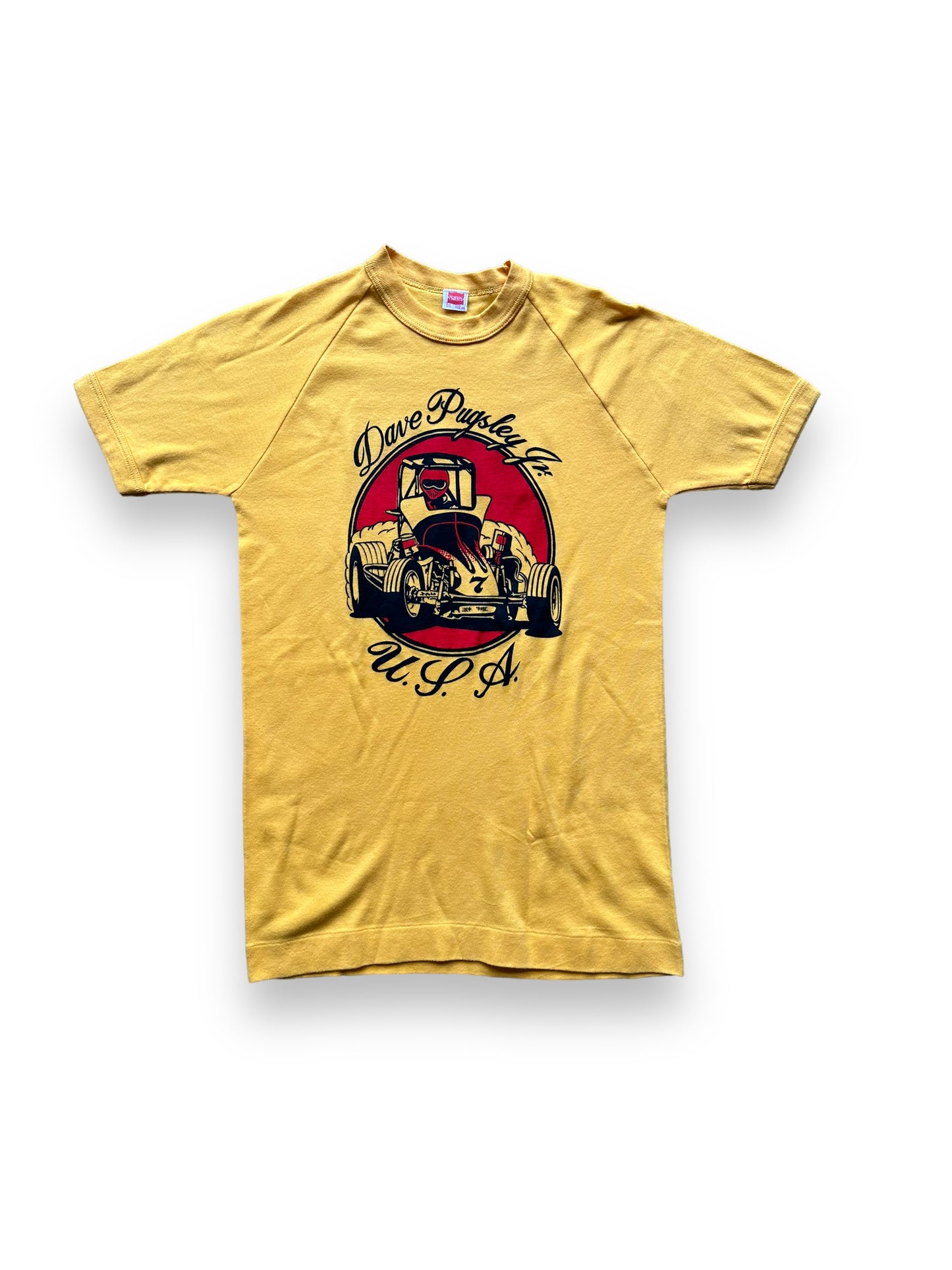Front of Vintage Dave Pugsley Jr Racer Tee SZ M |  Vintage Auto Tee Seattle | Barn Owl Vintage