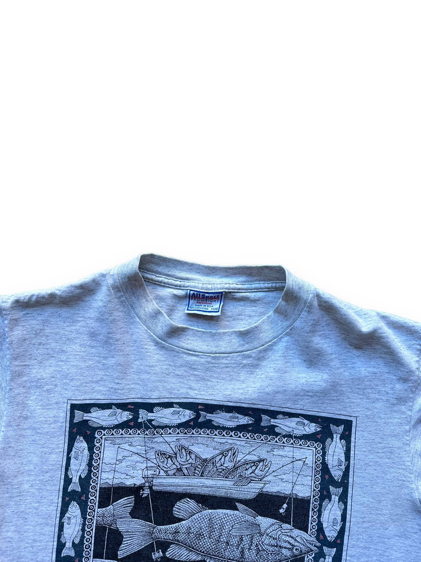 Collar of Vintage Ray Troll Bass Ackwards Tee SZ M | Vintage Fishing Tee Seattle | Barn Owl Vintage