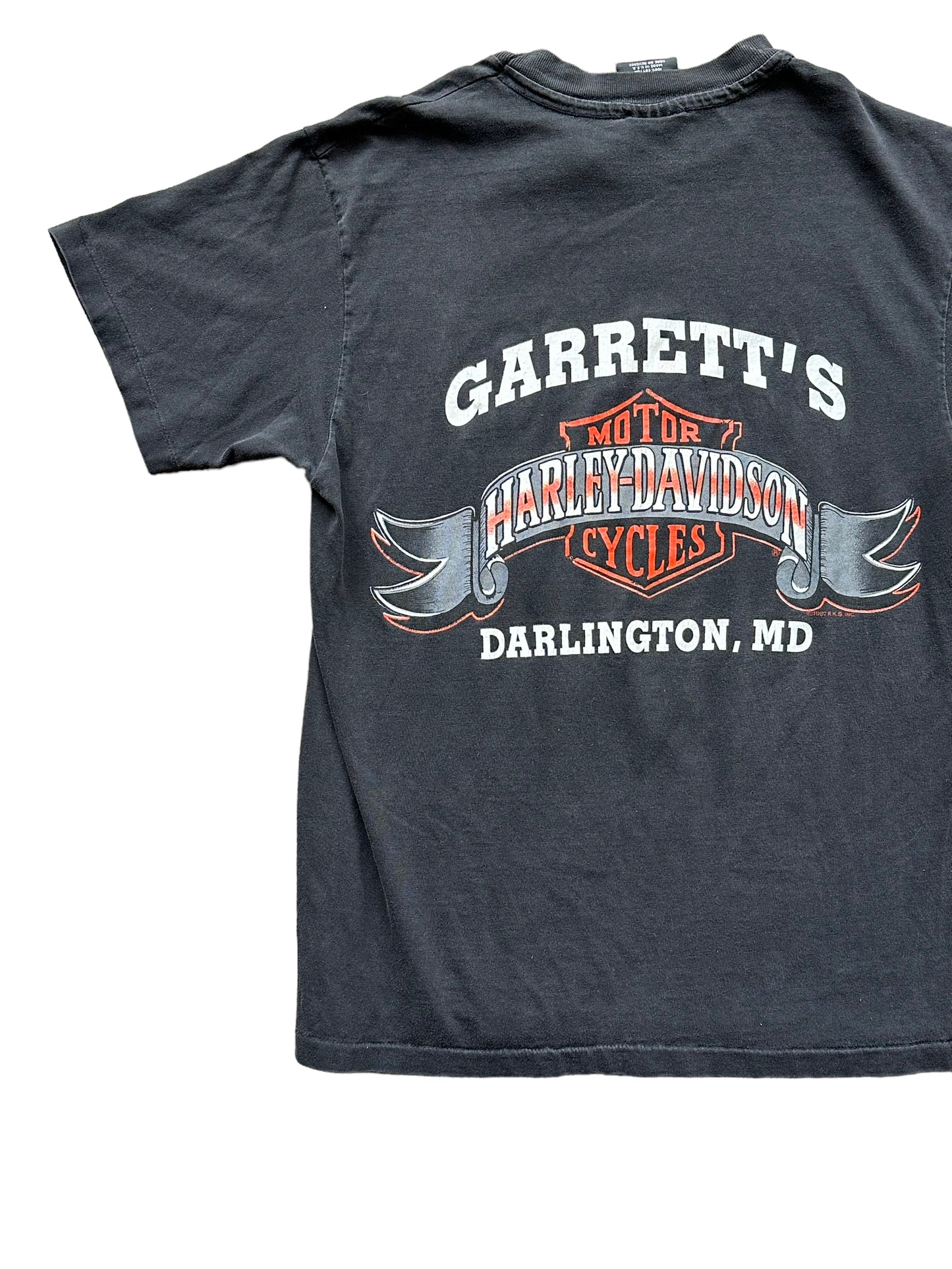 Back left of Vintage 1994 Harley Davidson Darlington Tee SZ M | Vintage Harley Tee | Barn Owl Vintage Seattle