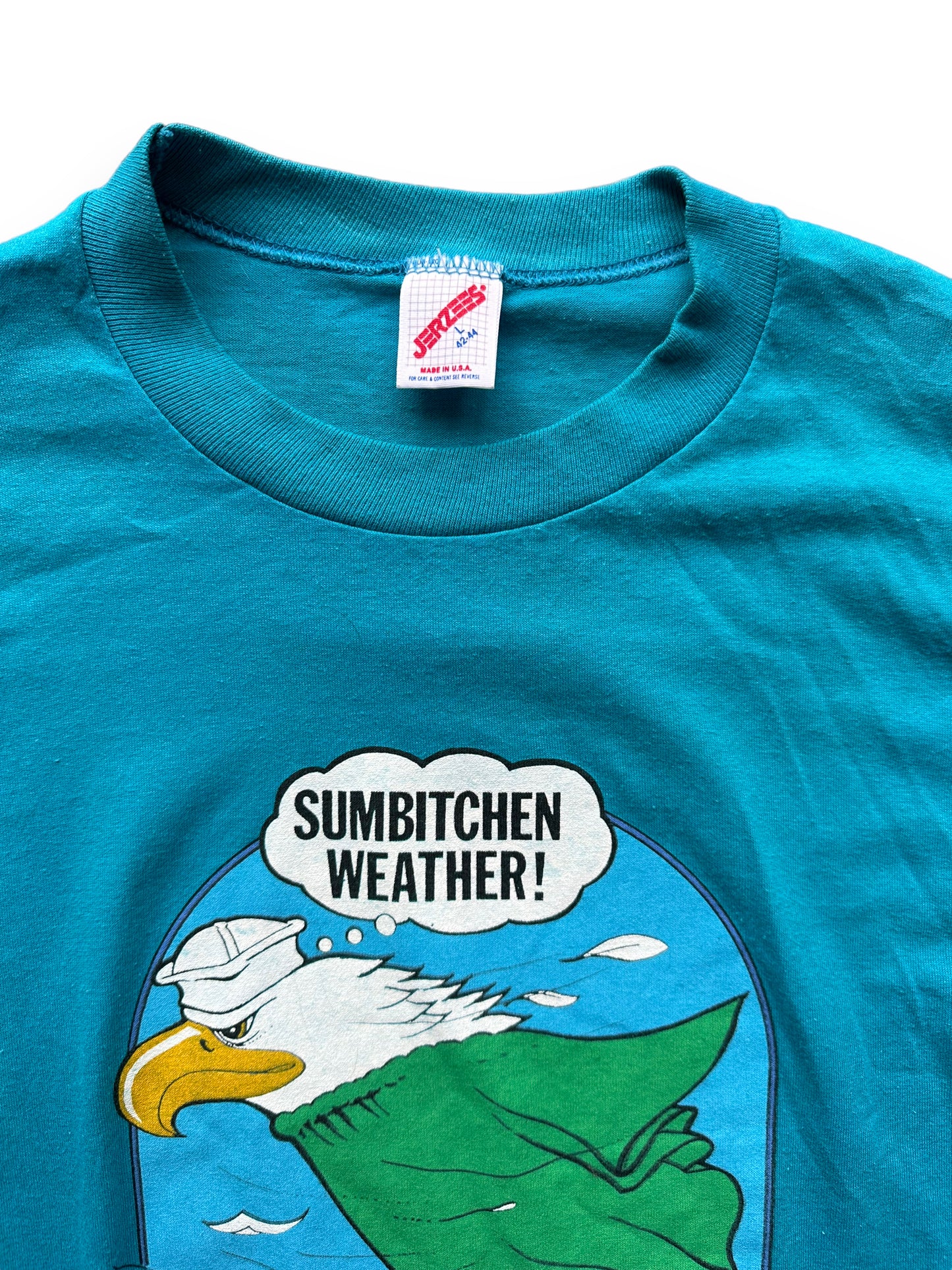 Jerzees Tag on Vintage Sumbitchen Weather Adak Alaska Tee SZ L | Vintage Single Stitch Alaska T-Shirts Seattle | Barn Owl Vintage Tees Seattle