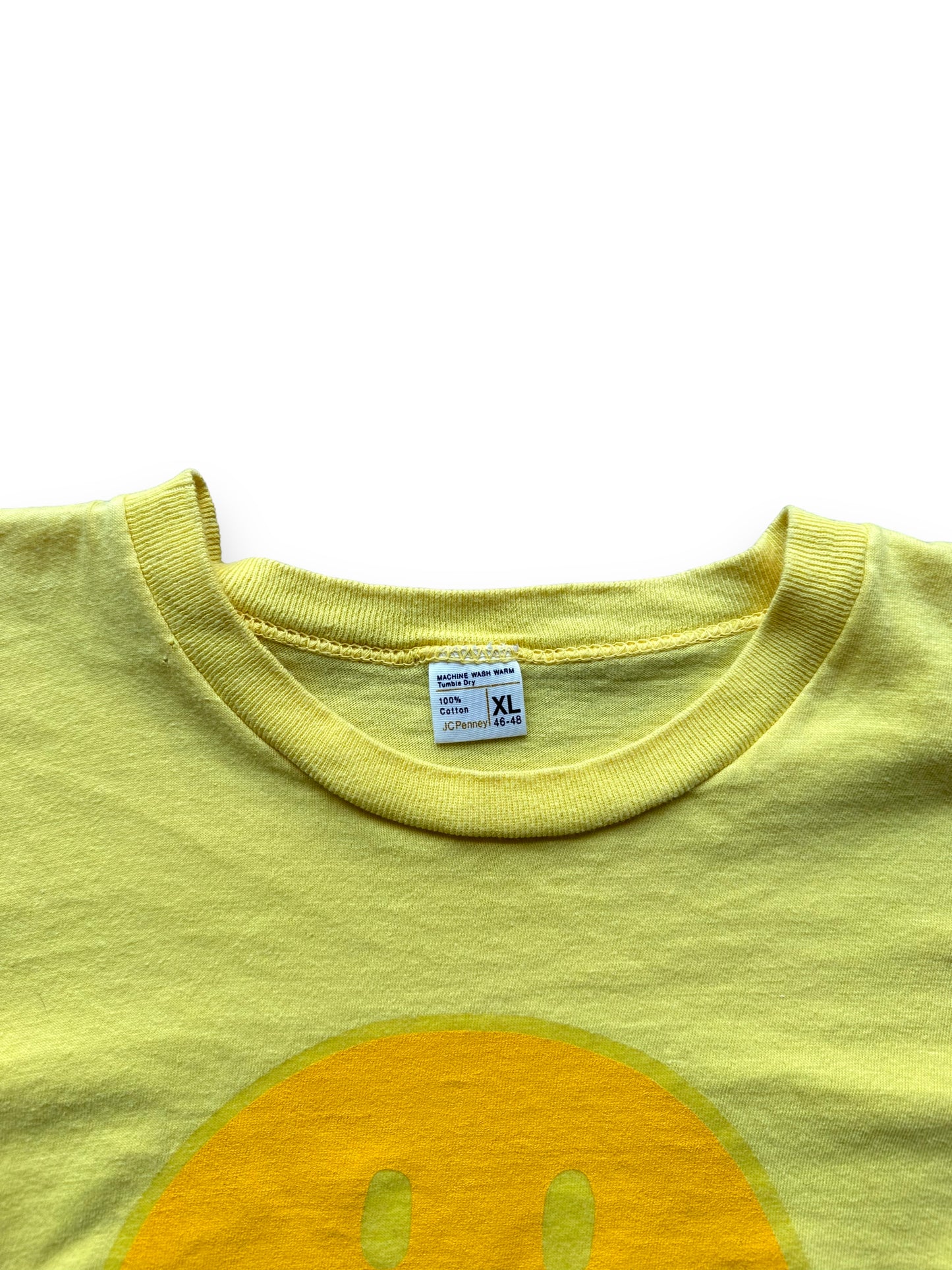 Collar of Vintage 70's Smiley Face Tee SZ XL | Vintage Art Tee Seattle | Barn Owl Vintage