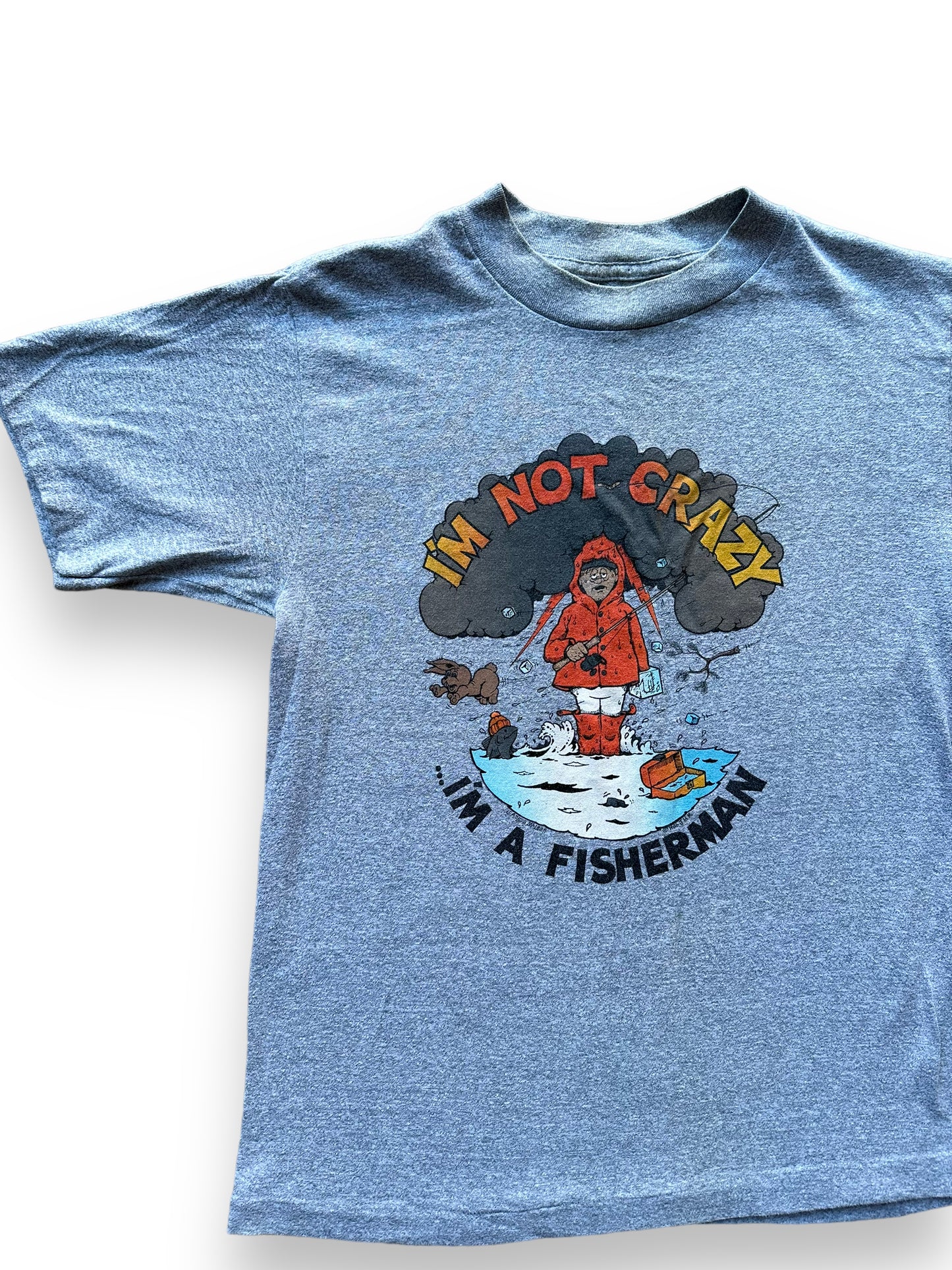 Front right of Vintage "I'm Not Crazy I'm A Fisherman" Tee SZ S | Vintage Fishing Tee Seattle | Barn Owl Vintage