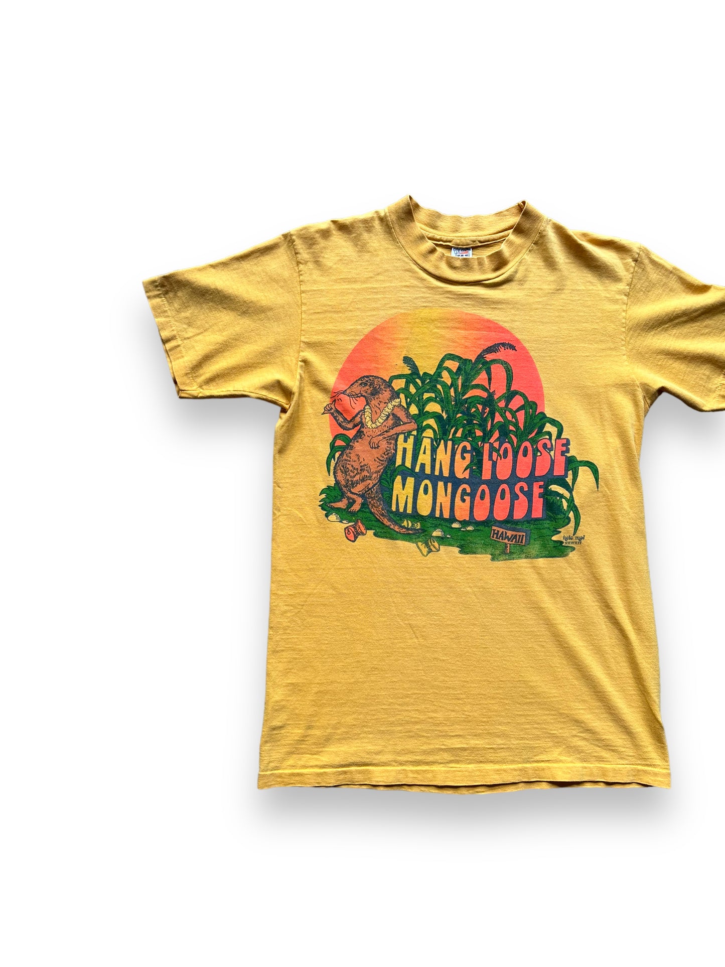 Front right of Vintage Hang Loose Mongoose Hawaii Tee SZ M | Vintage Graphic Tee Seattle | Barn Owl Vintage