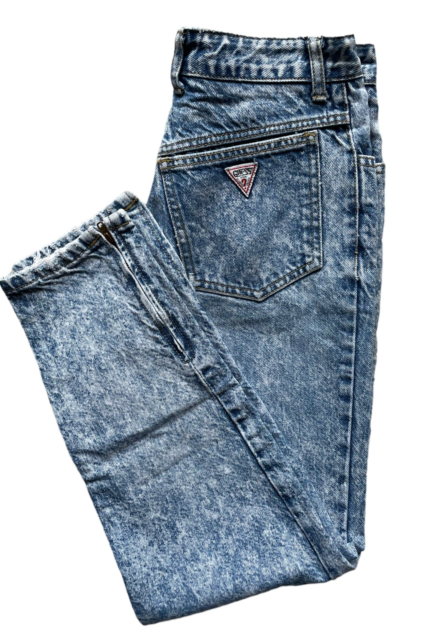 Product pic of Vintage 80s Ankle Zip Acid Wash Guess Jeans