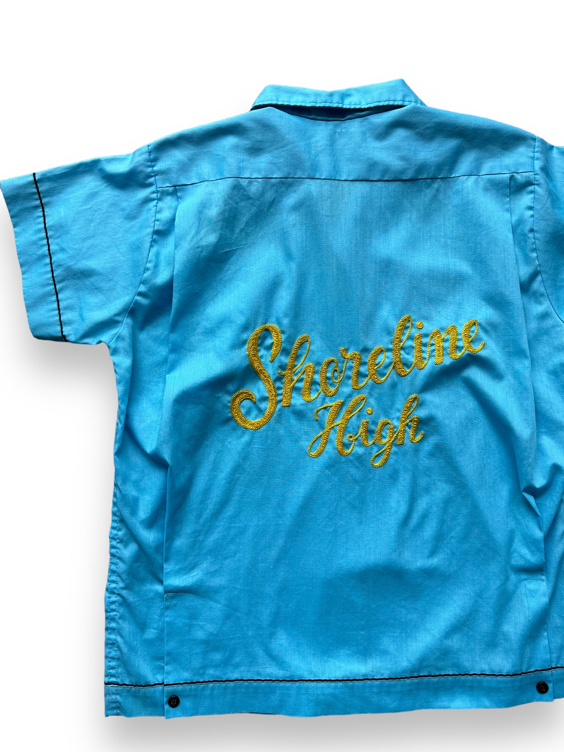Back left of Vintage "Shoreline High" Chainstitched Bowling Shirt SZ 36 | Vintage Bowling Shirt Seattle | Barn Owl Vintage Seattle