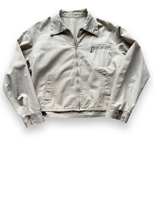 Front View of Vintage Cropped Workwear Khaki Jacket SZ L | Vintage European Workwear Seattle | Barn Owl Vintage Goods Seattle