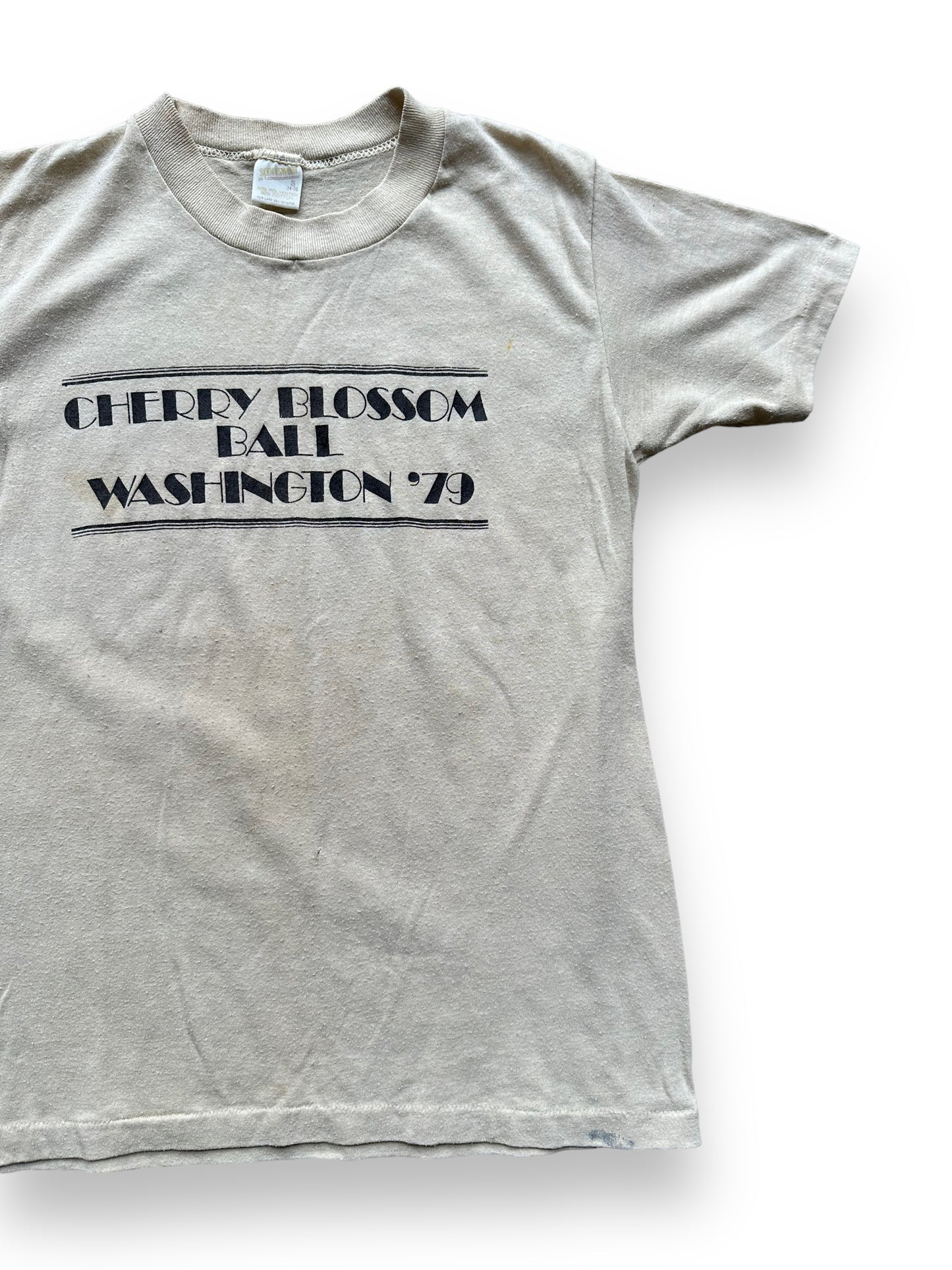 Front Left View of Vintage Washington Cherry Blossom Ball 1979 Tee SZ S | Vintage Single Stitch T-Shirts Seattle | Barn Owl Vintage Tees Seattle