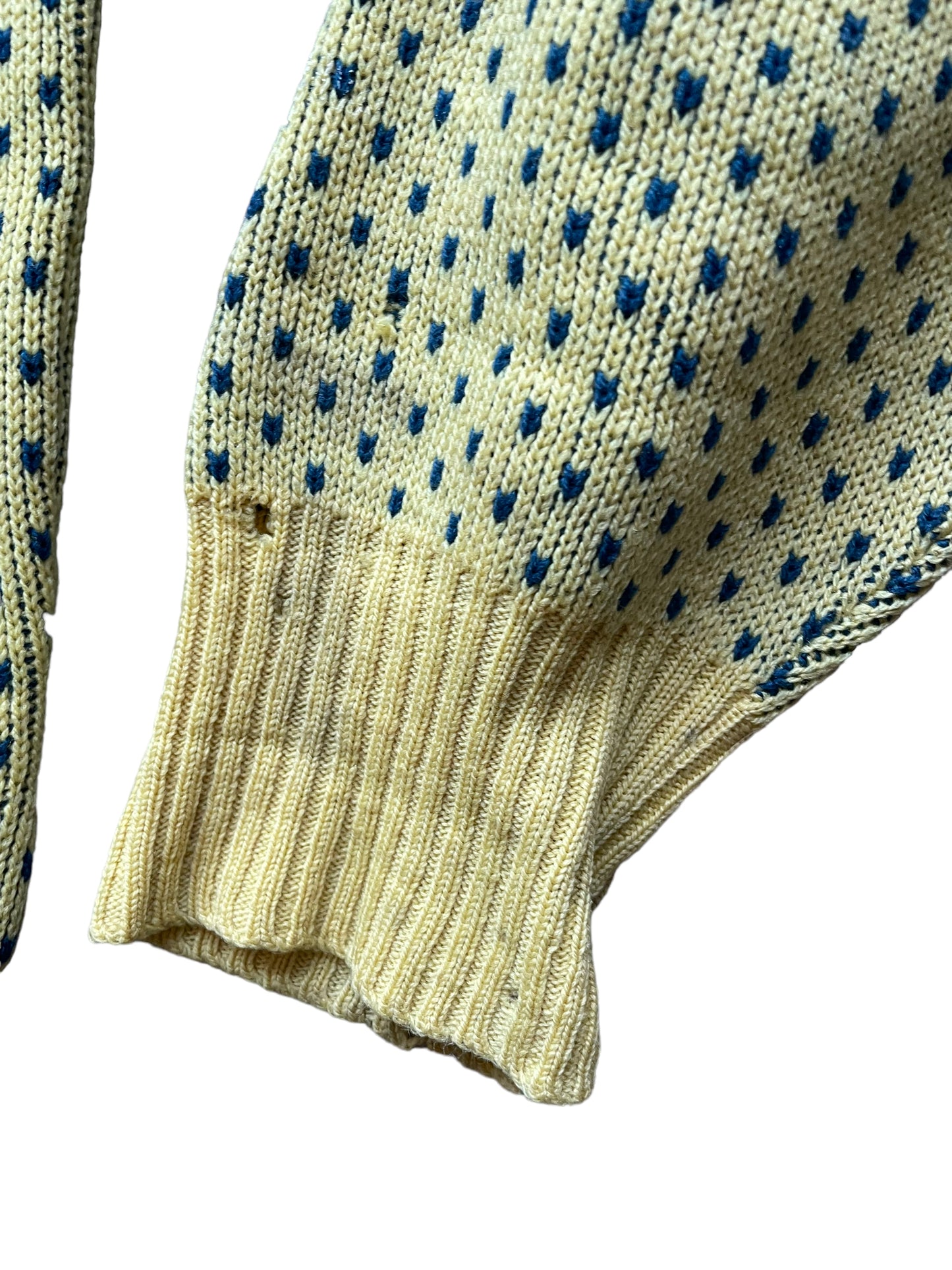 Right cuff view of Vintage 1940s Black Bros  Ski Sweater