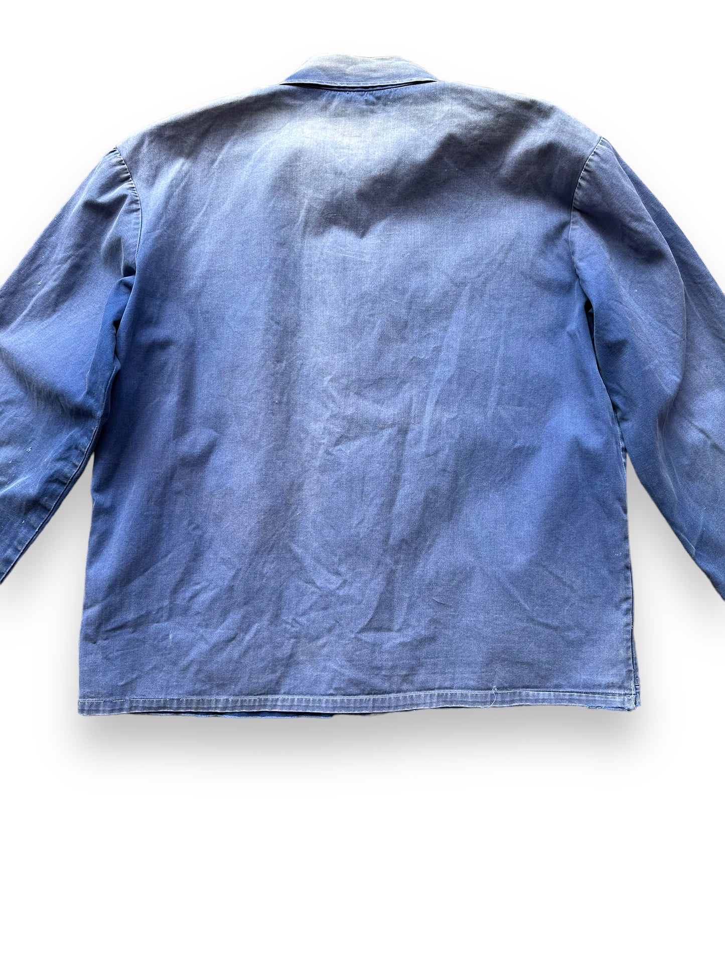 Rear Detail on Vintage Faded French Workwear Chore Coat SZ L | Vintage European Workwear Seattle | Barn Owl Vintage Goods Seattle