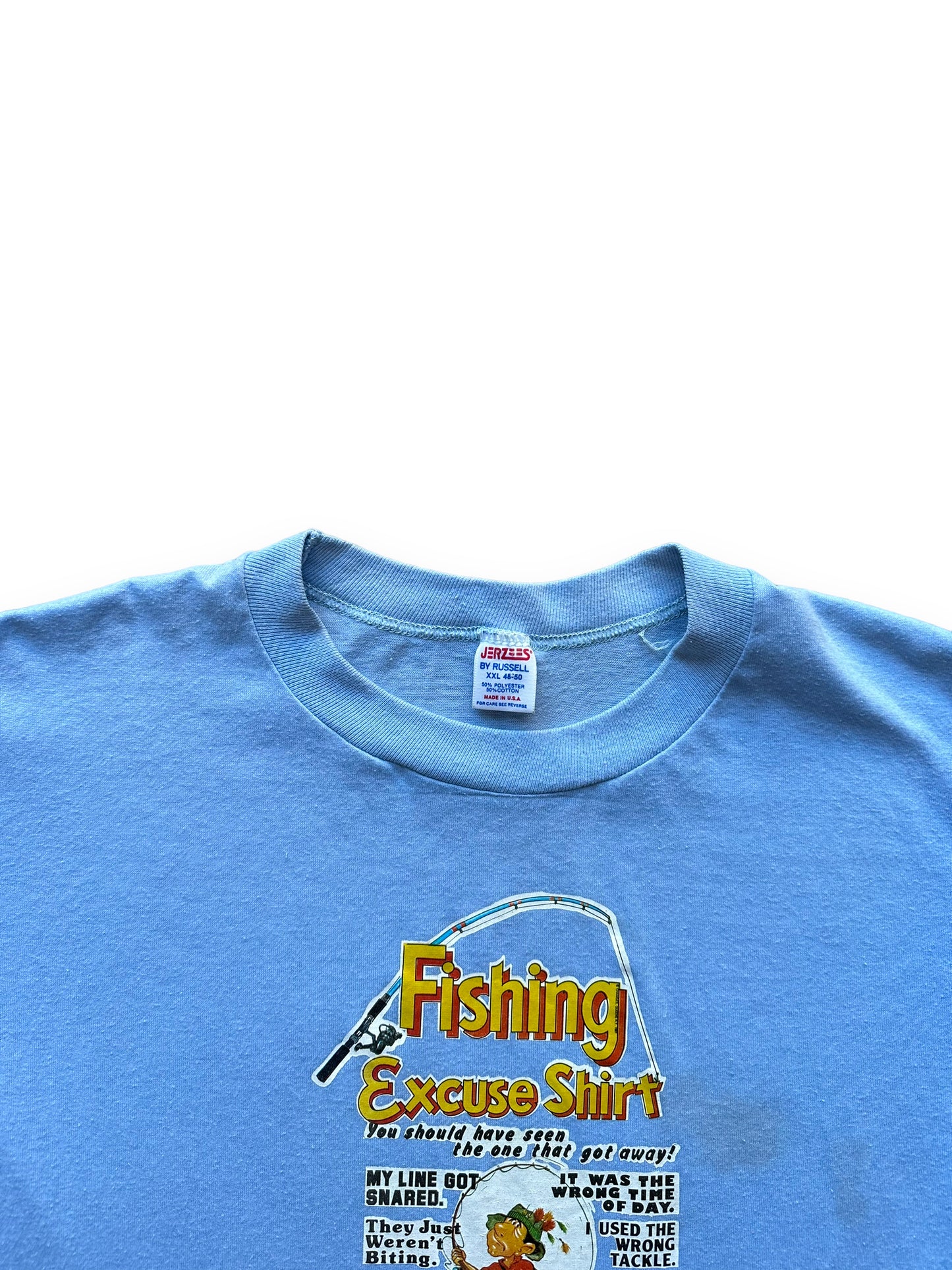 Collar of Vintage "Fishing Excuse Shirt" Tee SZ XXL | Vintage Fishing Tee Seattle | Barn Owl Vintage