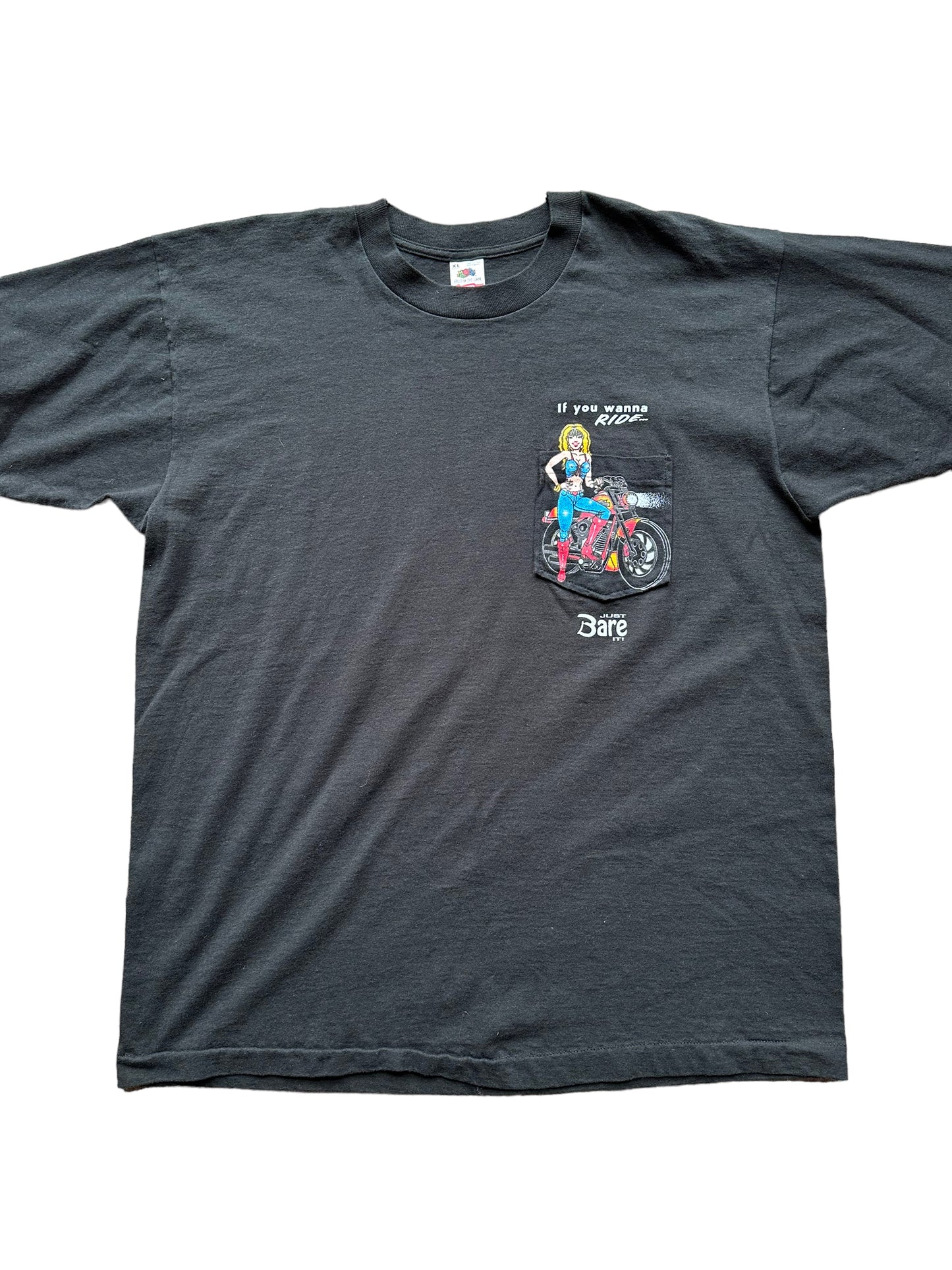 Front close up of Vintage 1990s Raunchy Motorcycle Pocket Tee SZ XL | Vintage Harley Tee | Barn Owl Vintage Seattle
