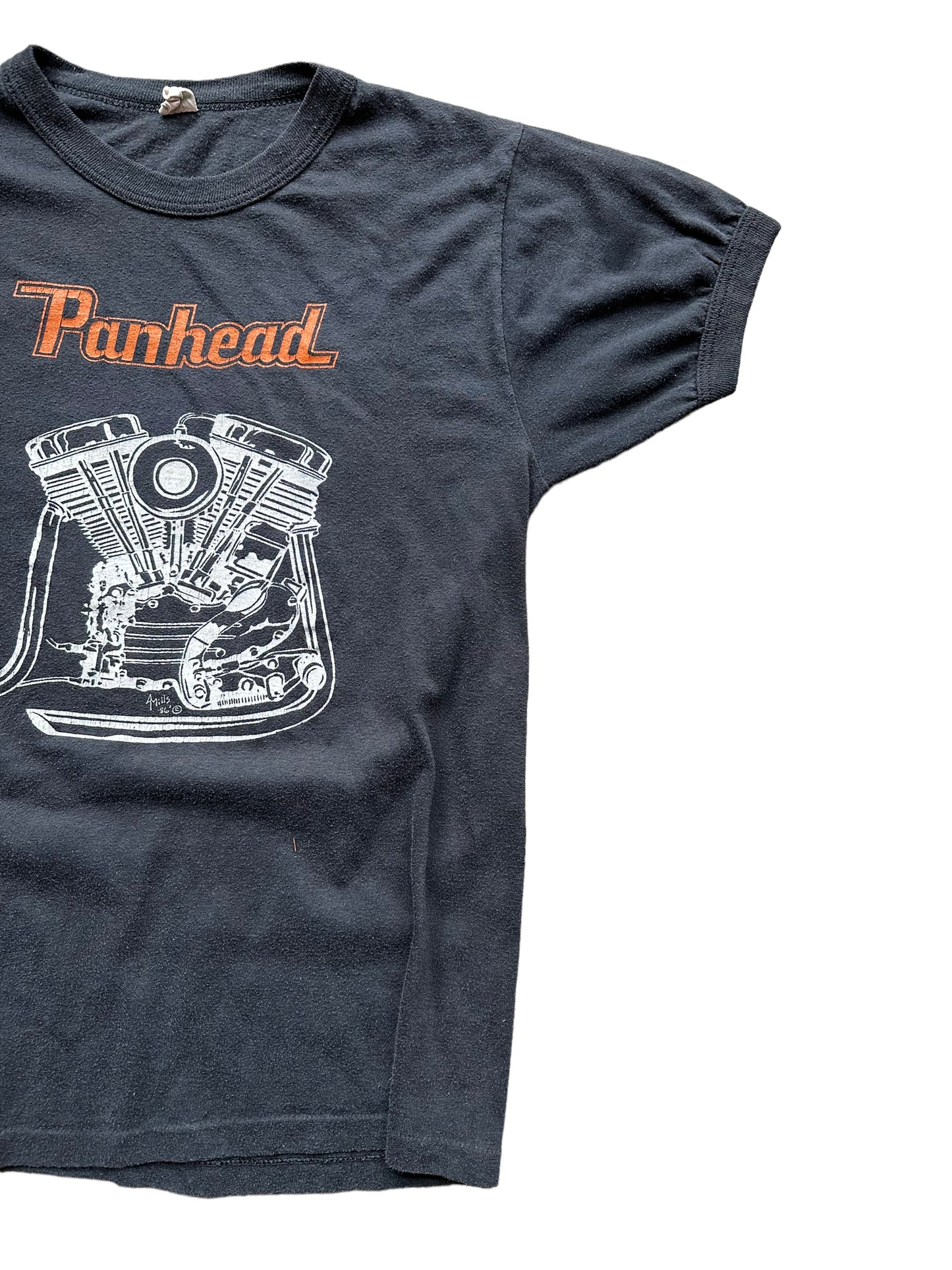 Front left of Vintage Panhead Motorcycle Repair Shop Tee SZ M | Vintage Harley Tee | Barn Owl Vintage Seattle