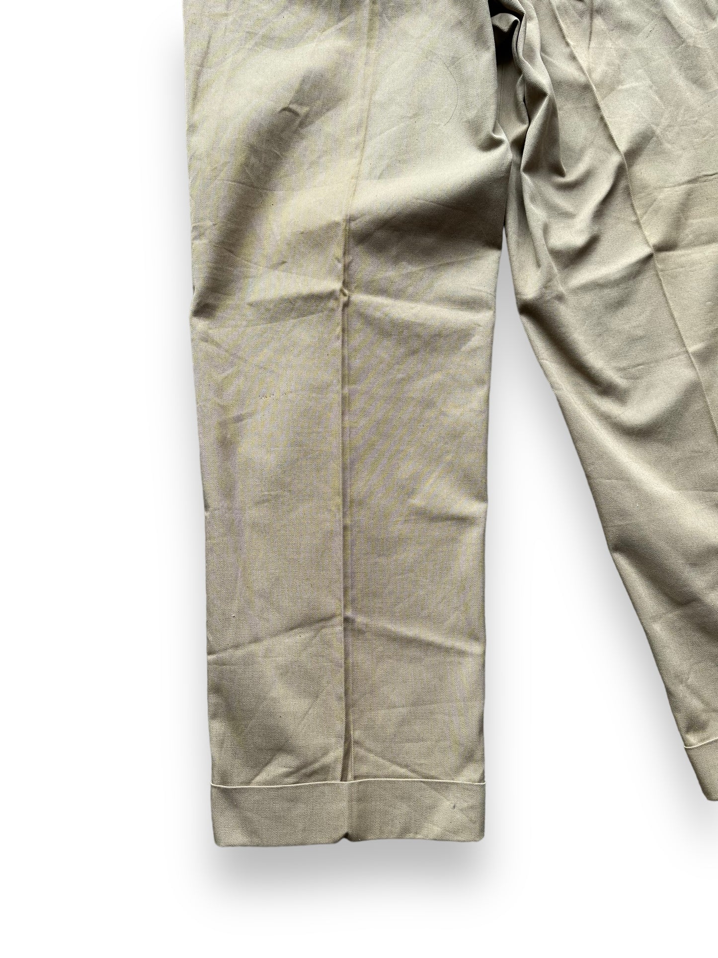 Back left leg on Vintage Deadstock Big Ben Military Chinos 32 x 30 | Barn Owl Vintage Seattle | Vintage Military Seattle