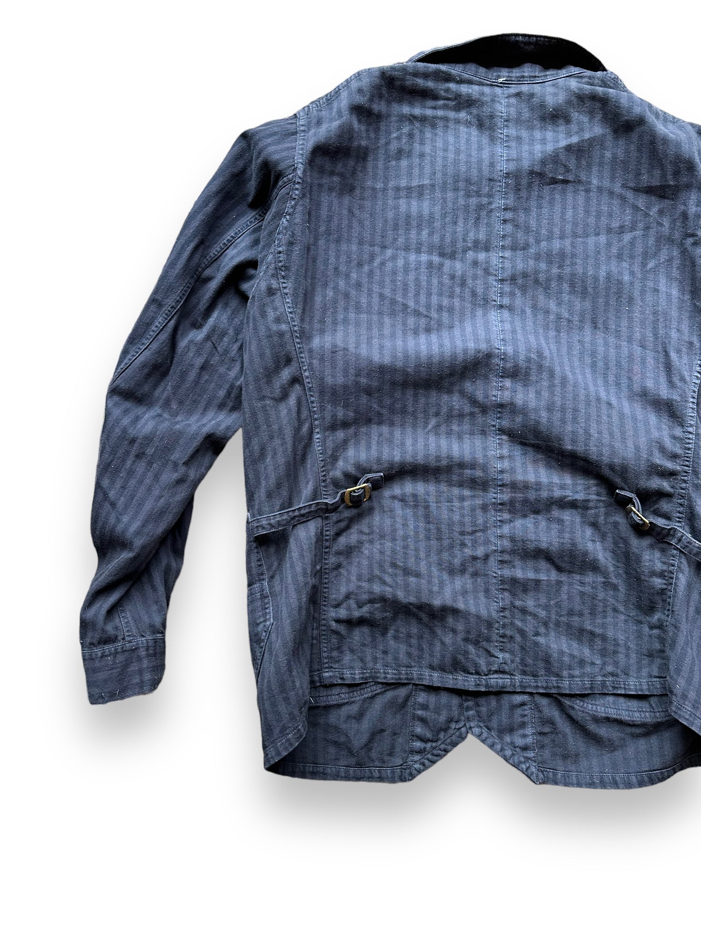 Rear Left View of Sugarcane Reproduction Herringbone Twill Chore Coat SZ L | Vintage European Workwear Seattle | Barn Owl Vintage Goods Seattle