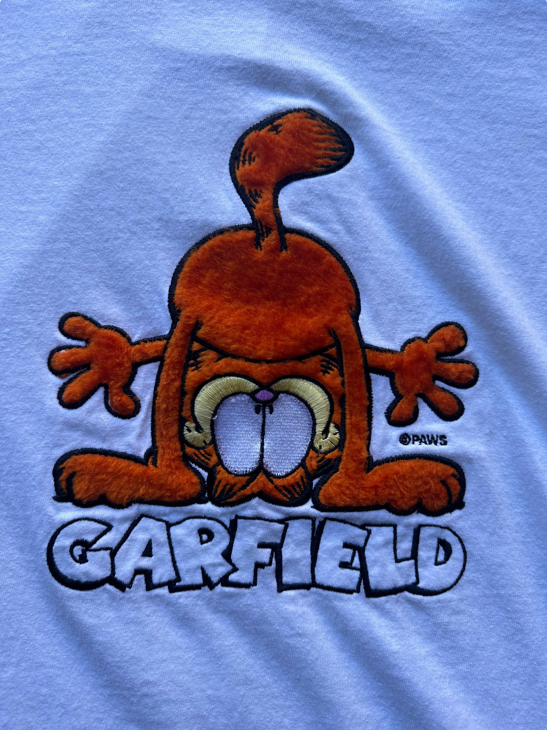 Graphic of Vintage Garfield Fuzzy Print Tee SZ XL |  Vintage Cat Tee Seattle | Barn Owl Vintage