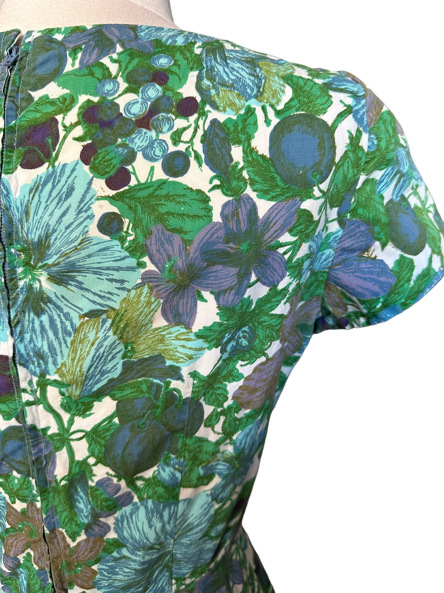 Back right top view of Vintage 1950s Blue Floral Cotton Dress | Barn Owl True Vintage | Seattle Vintage Dresses