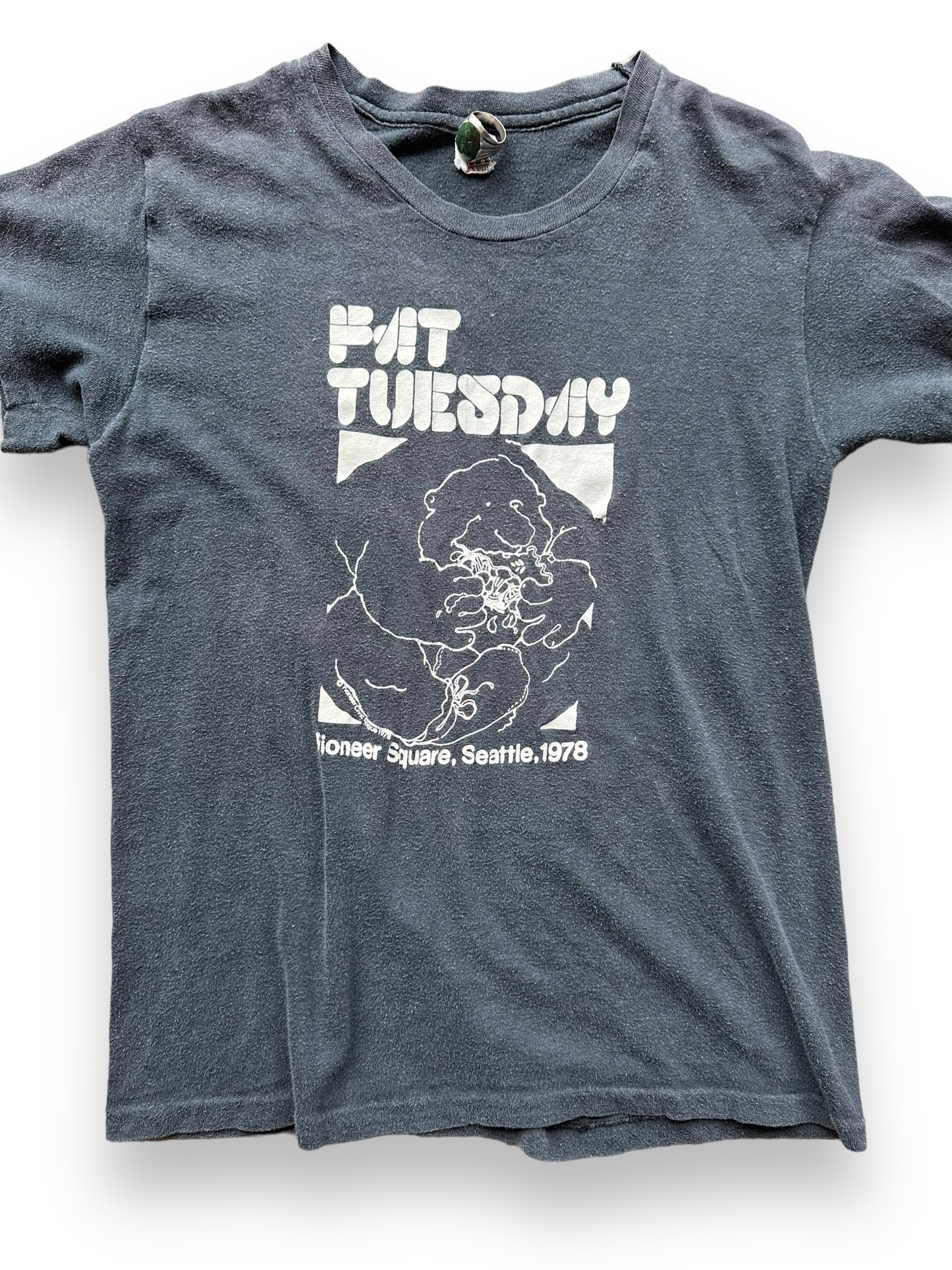 Front Detail on Vintage Fat Tuesday Seattle Tee SZ M | Vintage Single Stitch T-Shirts Seattle | Barn Owl Vintage Tees Seattle