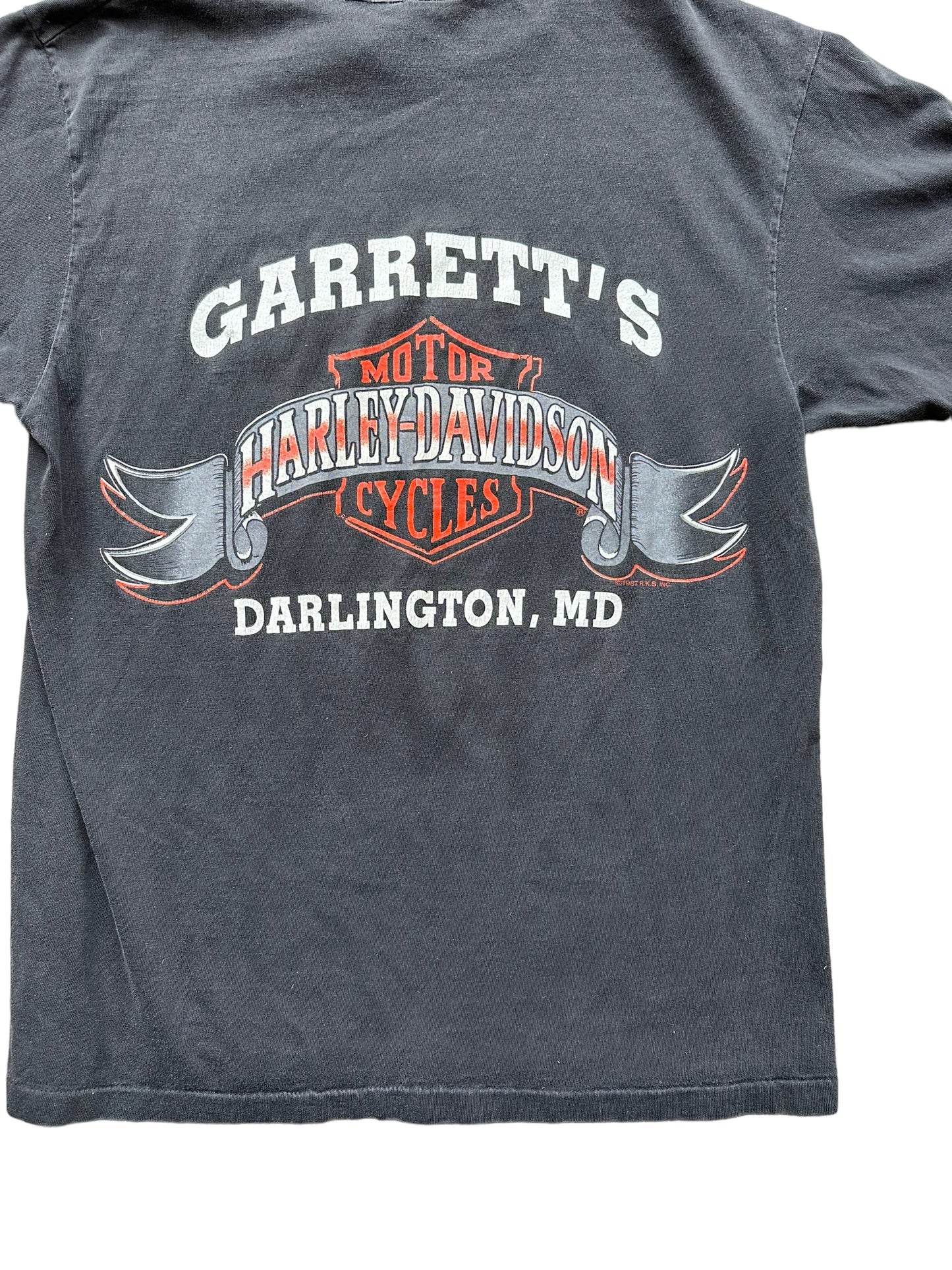Back detail close up of Vintage 1994 Harley Davidson Darlington Tee SZ M | Vintage Harley Tee | Barn Owl Vintage Seattle