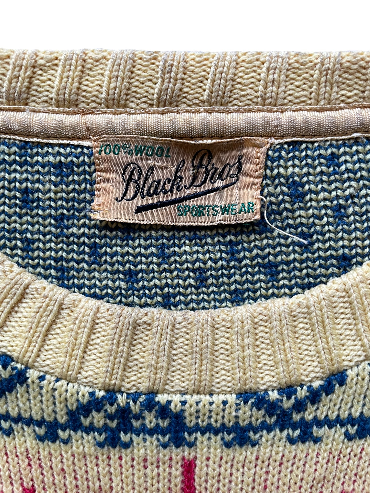 Tag view of Vintage 1940s Black Bros Ski Sweater
