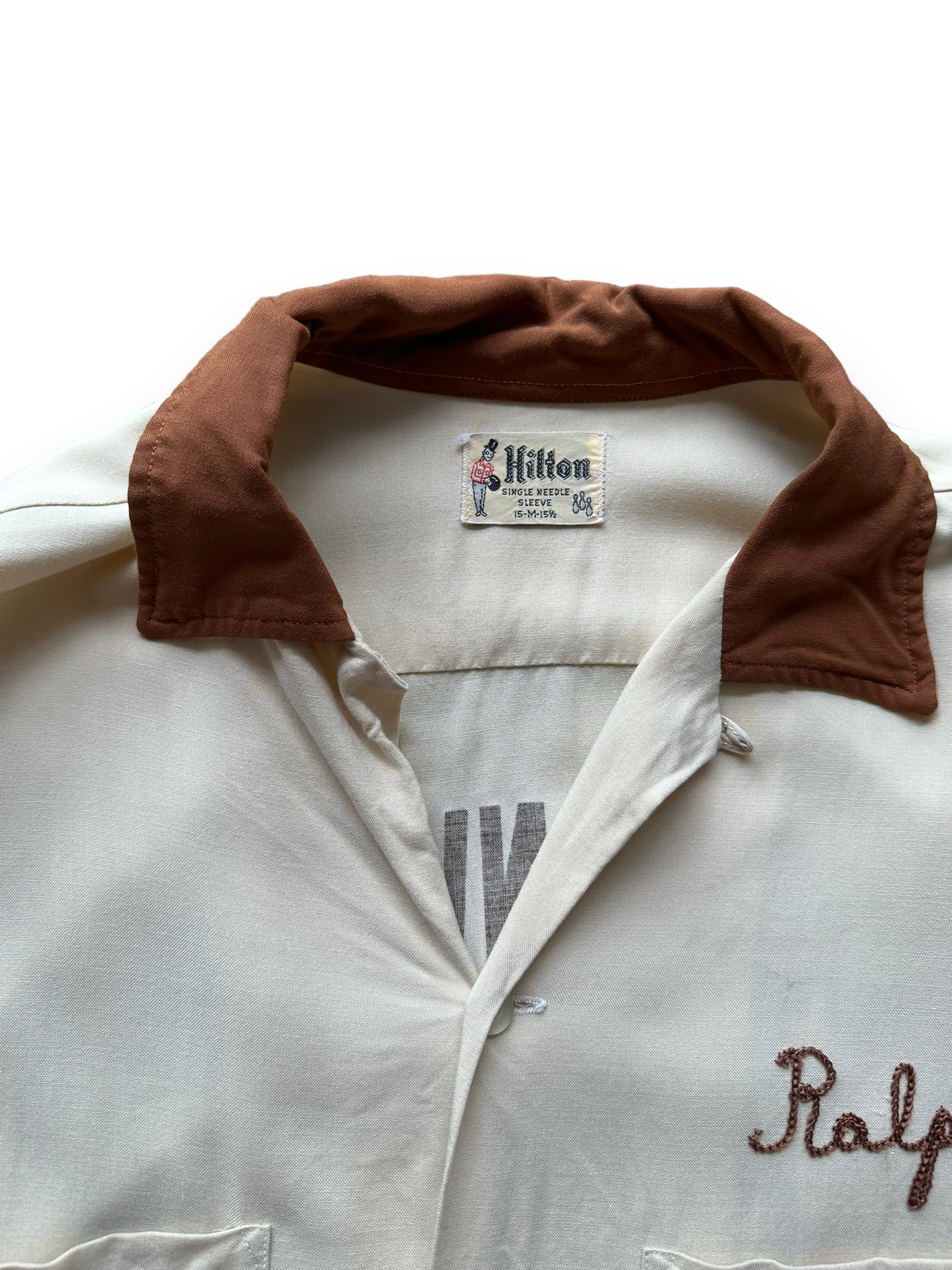Collar of Vintage "Wood Conversion Office" Bowling Shirt SZ M | Vintage Bowling Shirt Seattle | Barn Owl Vintage Seattle