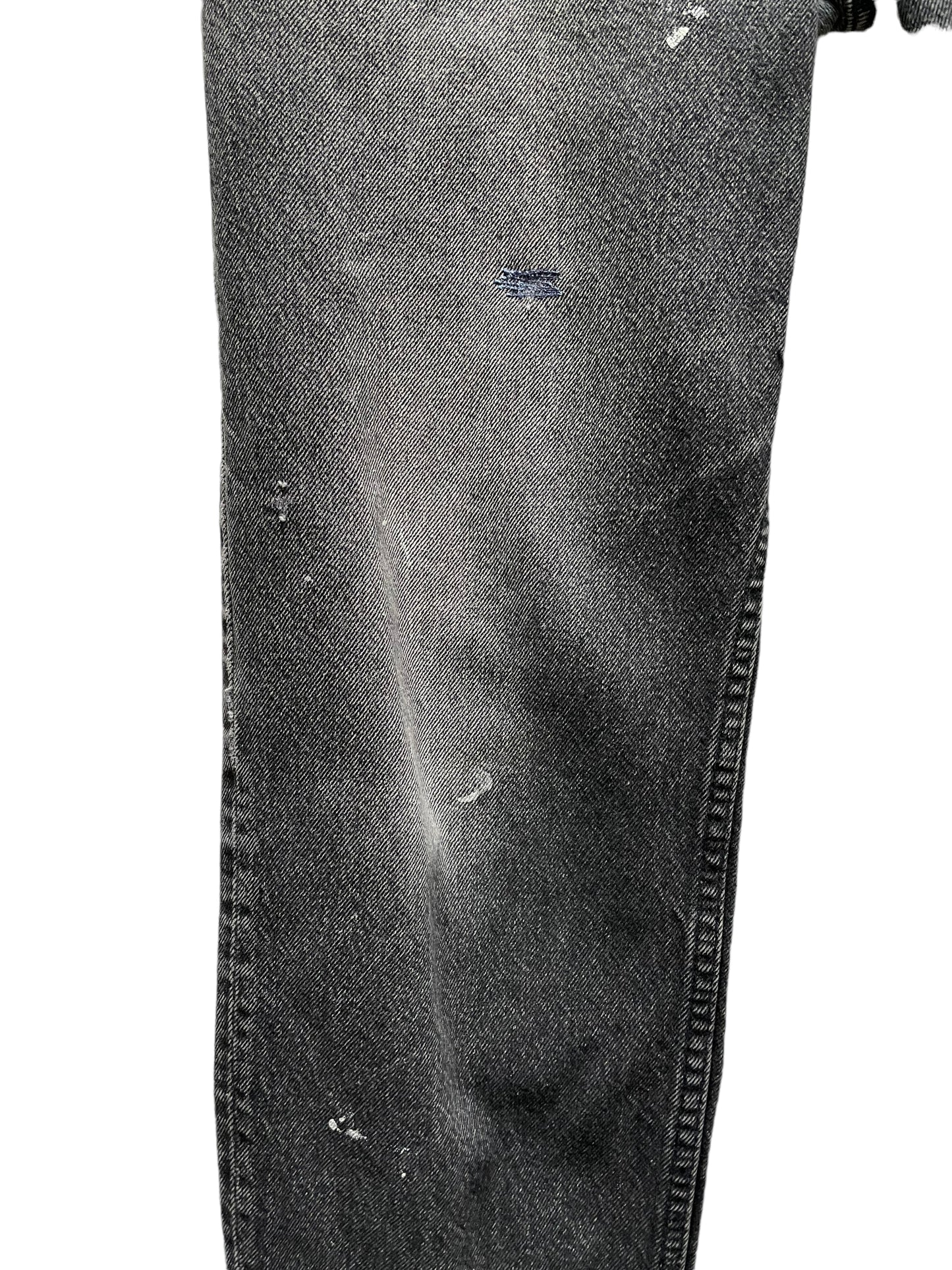 Front right leg view of Vintage USA Mended Black Levi's 550s 33x34