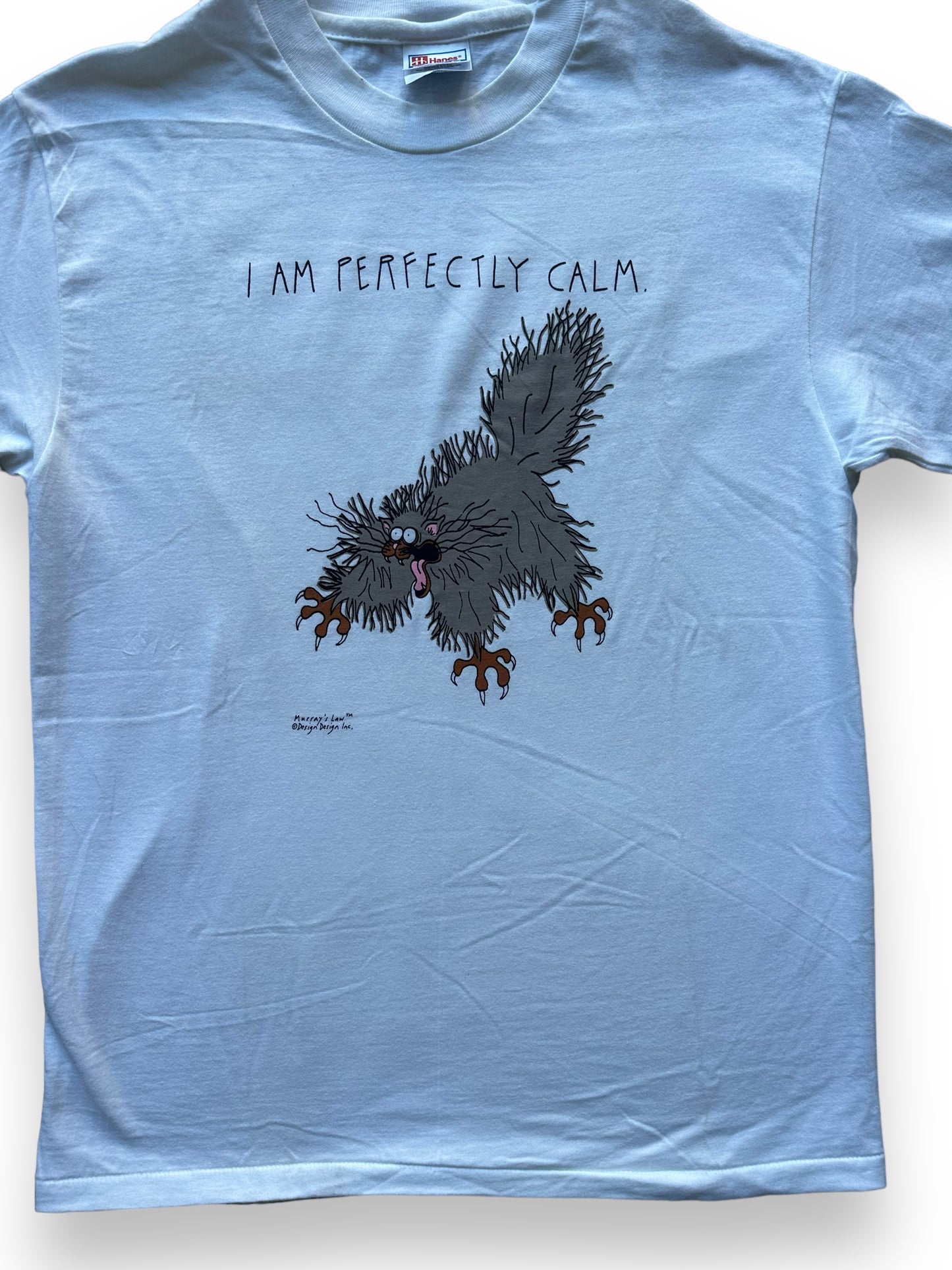 front close up of Vintage "I am Perfectly Calm" Cat Tee SZ M | Vintage Cat Tee Seattle | Barn Owl Vintage