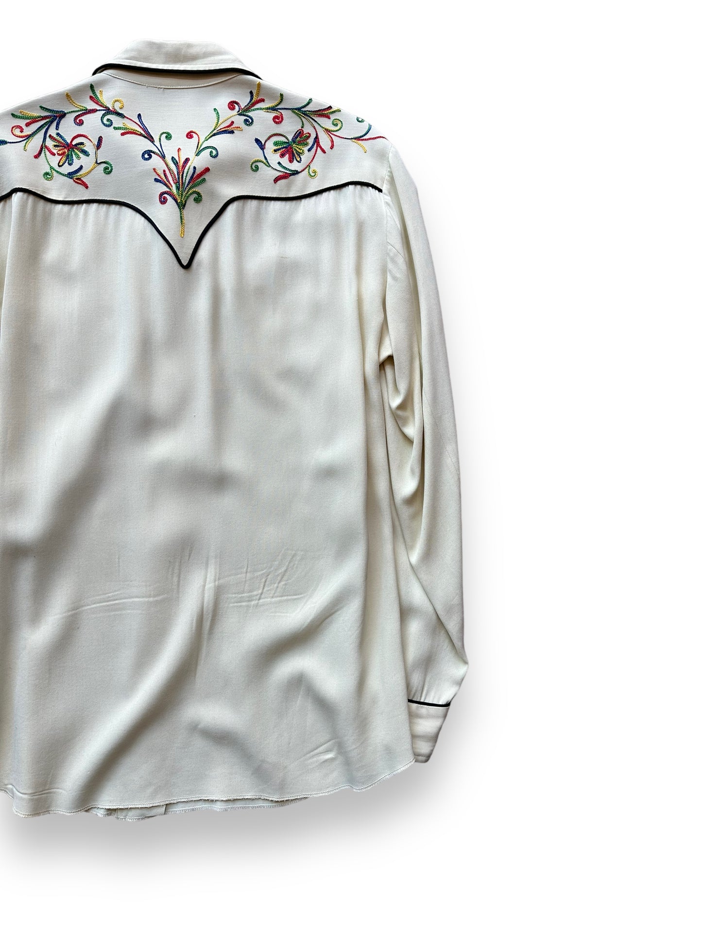 Back right of Vintage H-Bar-C Chainstitched Pearlsnap Western Shirt SZ M | Vintage Chainstitch Gabardine Seattle | Barn Owl Vintage Seattle