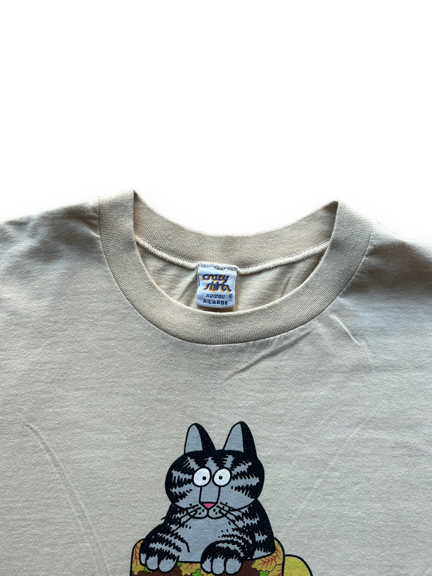 Collar of Vintage B. Kliban "Coffee Tea or Meow?" Tee SZ XL | Vintage Cat Tee Seattle | Barn Owl Vintage
