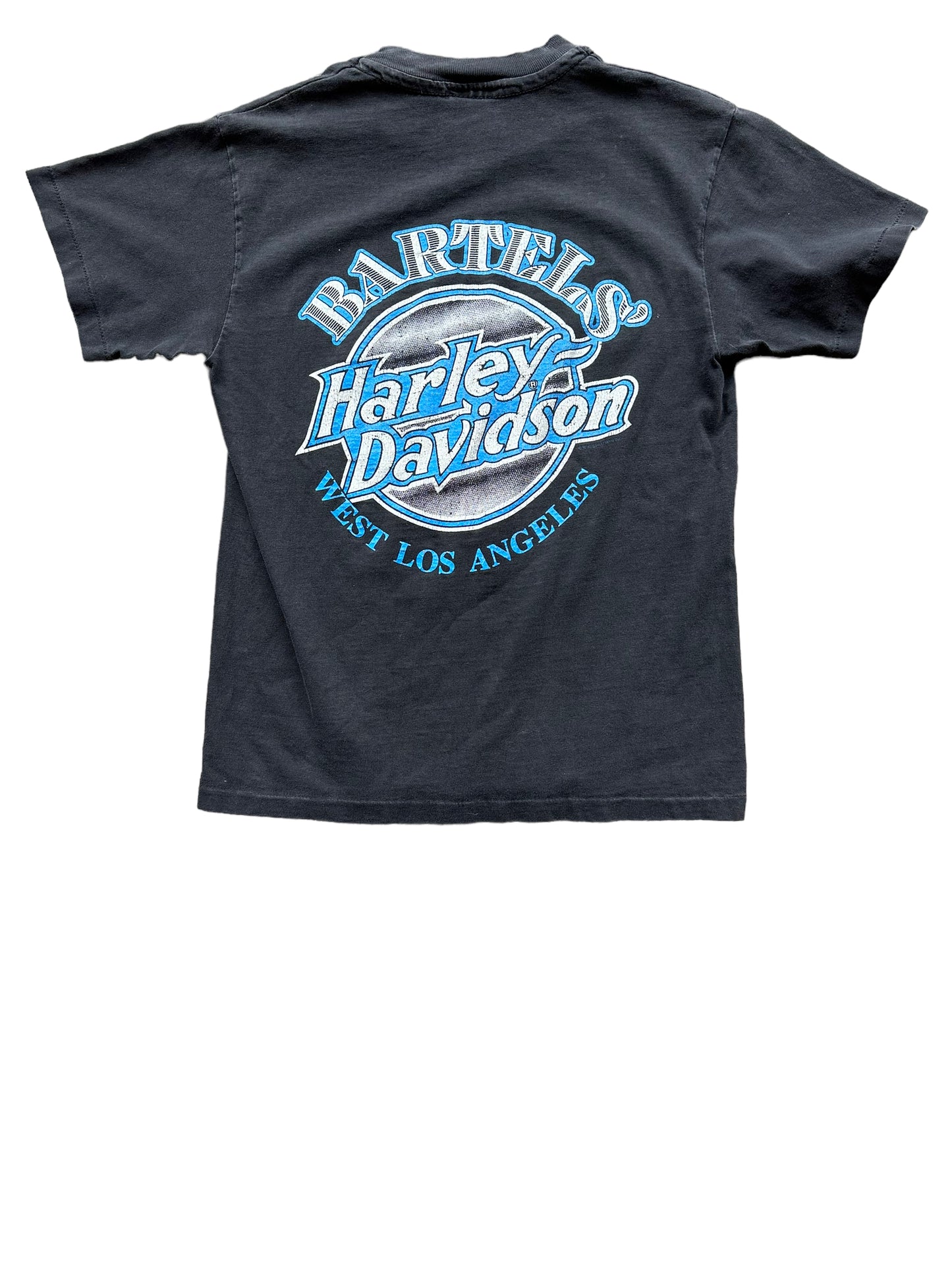 Back of Vintage 1993 "Built to Handle Anything" West LA Harley Davidson Tee SZ S | Vintage Harley Tee | Barn Owl Vintage Seattle