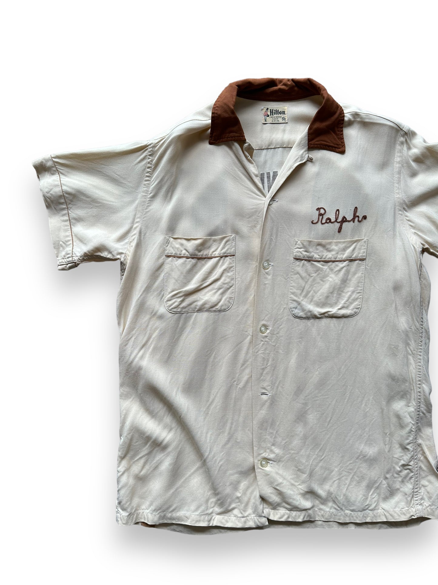 Front right of Vintage "Wood Conversion Office" Bowling Shirt SZ M | Vintage Bowling Shirt Seattle | Barn Owl Vintage Seattle