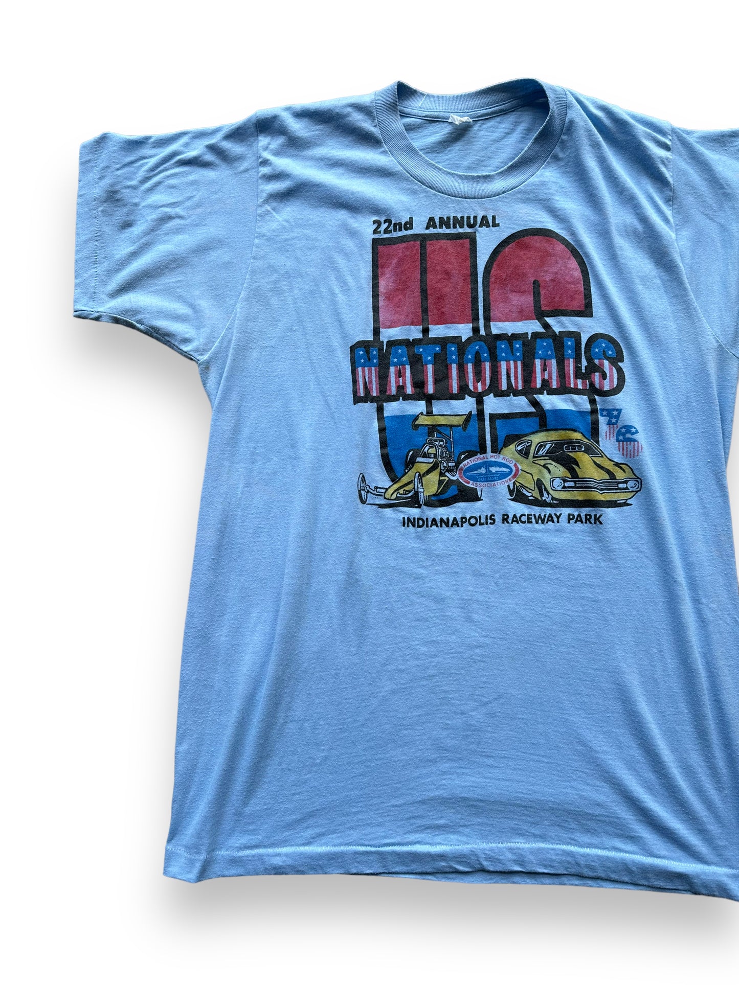 Front right of Vintage 22nd Annual US Nationals Tee SZ L | Vintage Auto Tee Seattle | Barn Owl Vintage